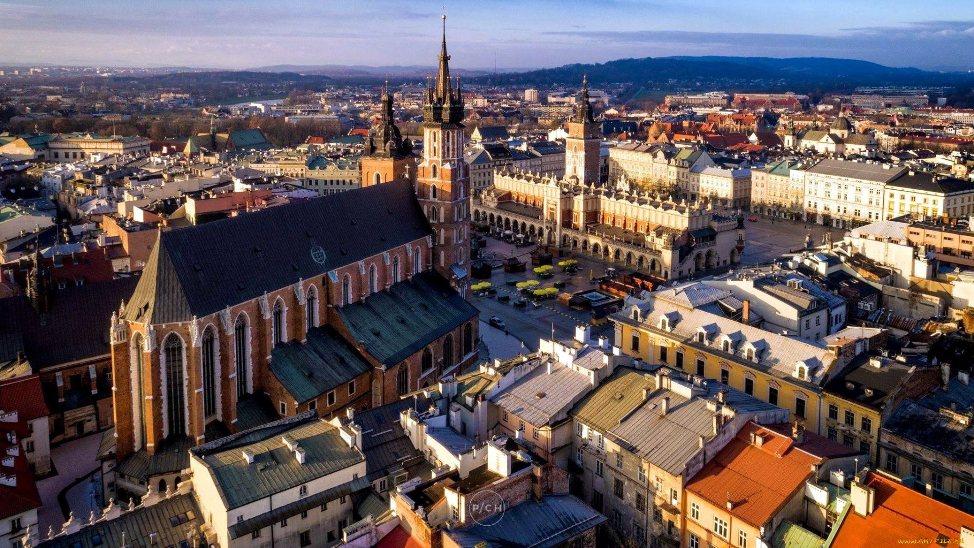 города, краков, , польша, панорама