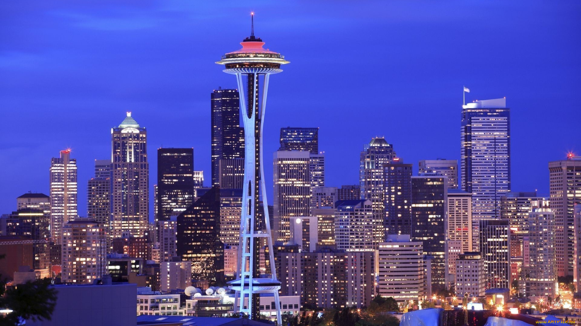 города, вашингтон, , сша, вечер, небоскребы