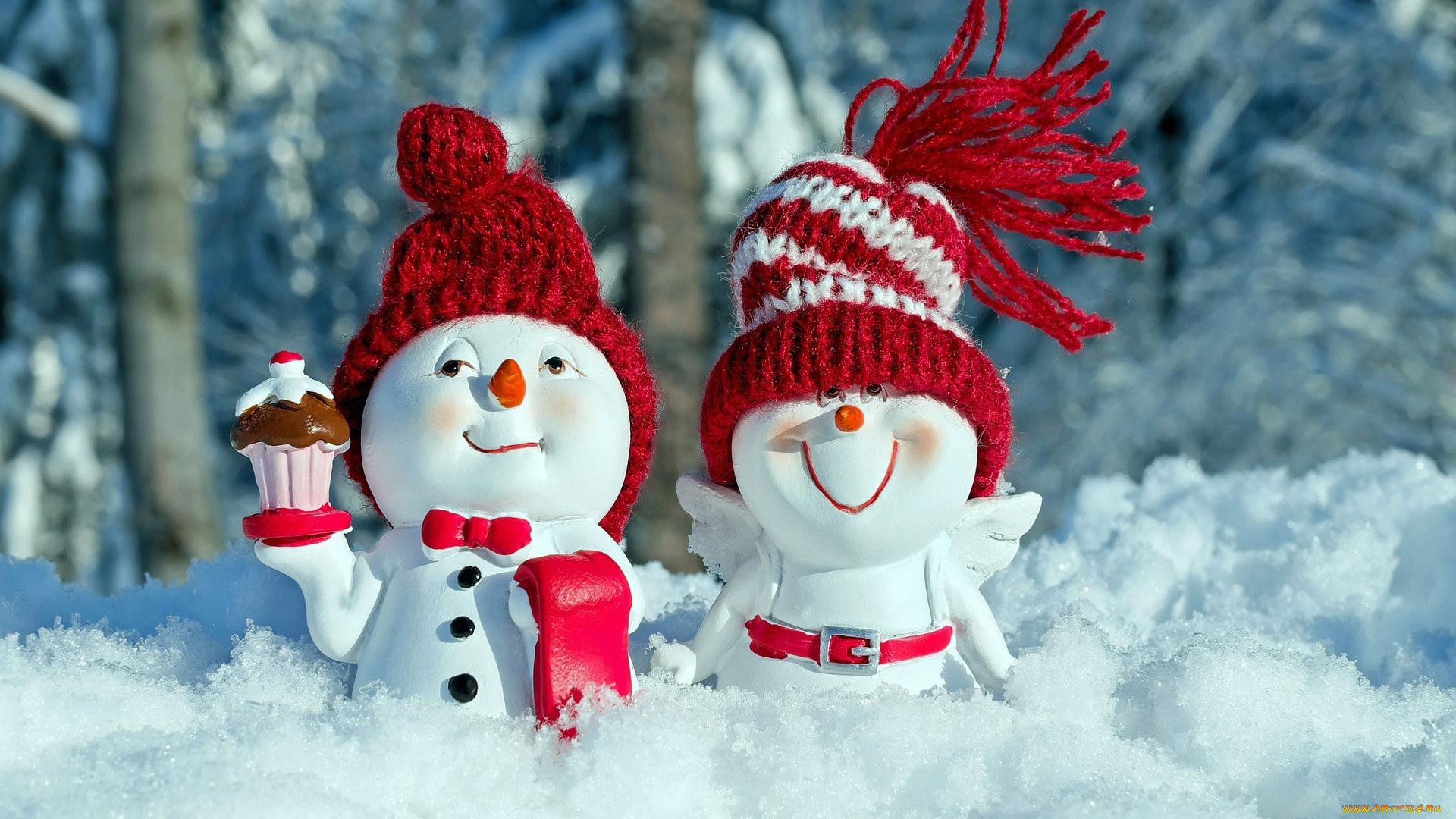 праздничные, снеговики, фигурки, снег