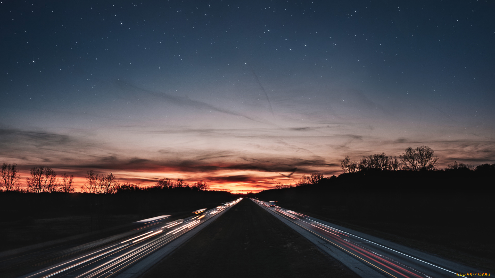 природа, дороги, шоссе, ночь, звезды