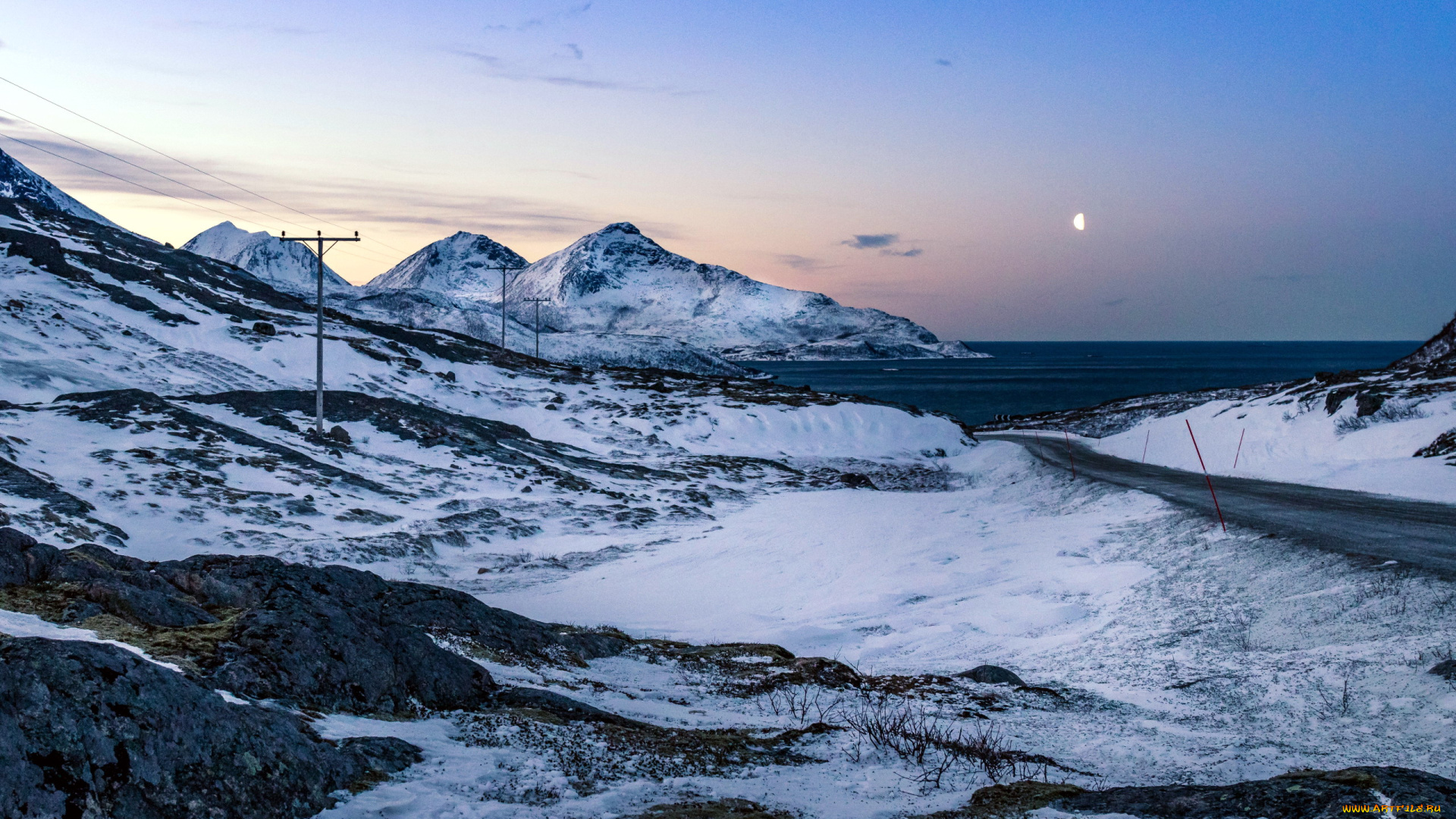 природа, горы, снег, дорога