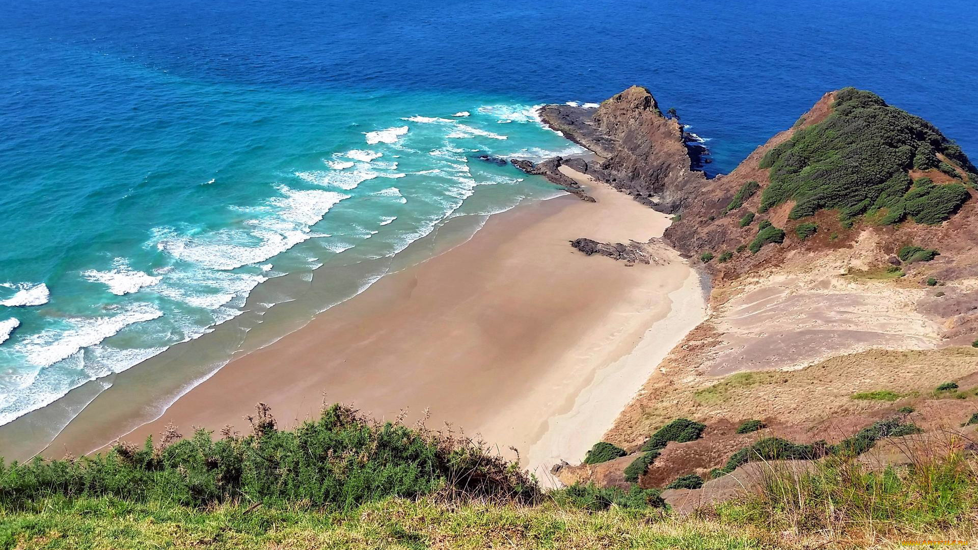 природа, побережье, пляж, волны, скалы