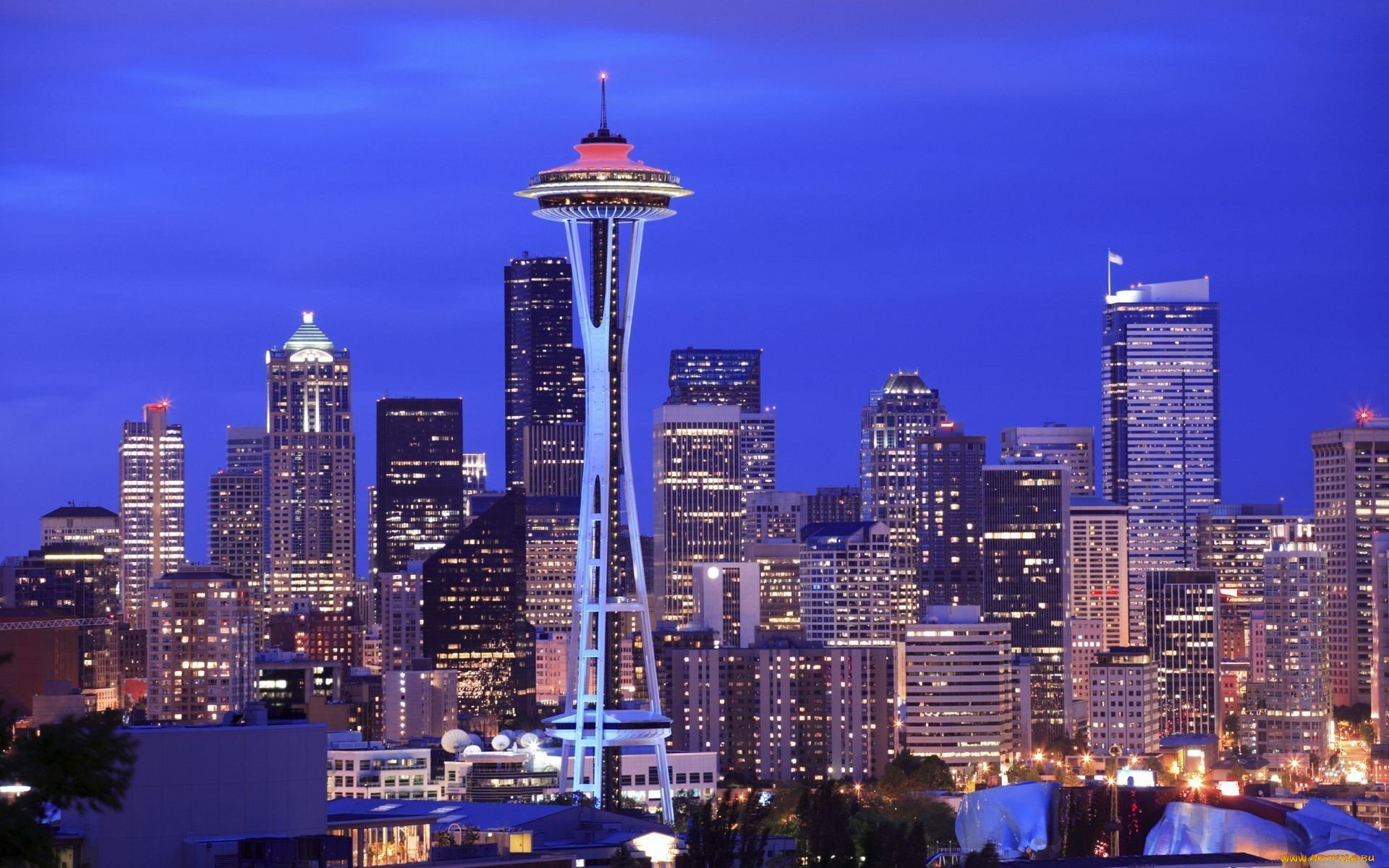 города, вашингтон, , сша, вечер, небоскребы