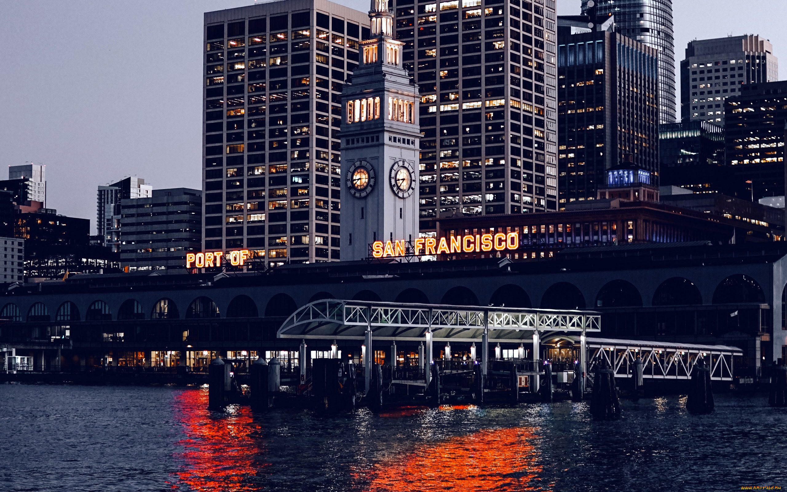 города, сан-франциско, , сша, причал, река, порт