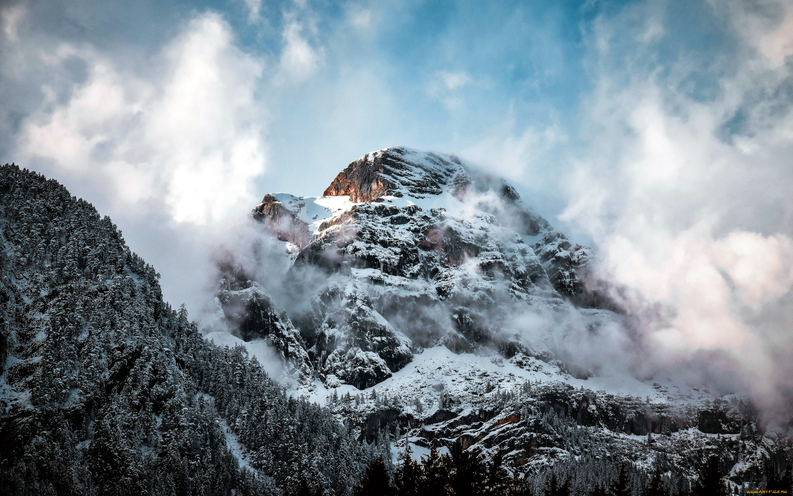 природа, горы, облака, гора, снег, вершина
