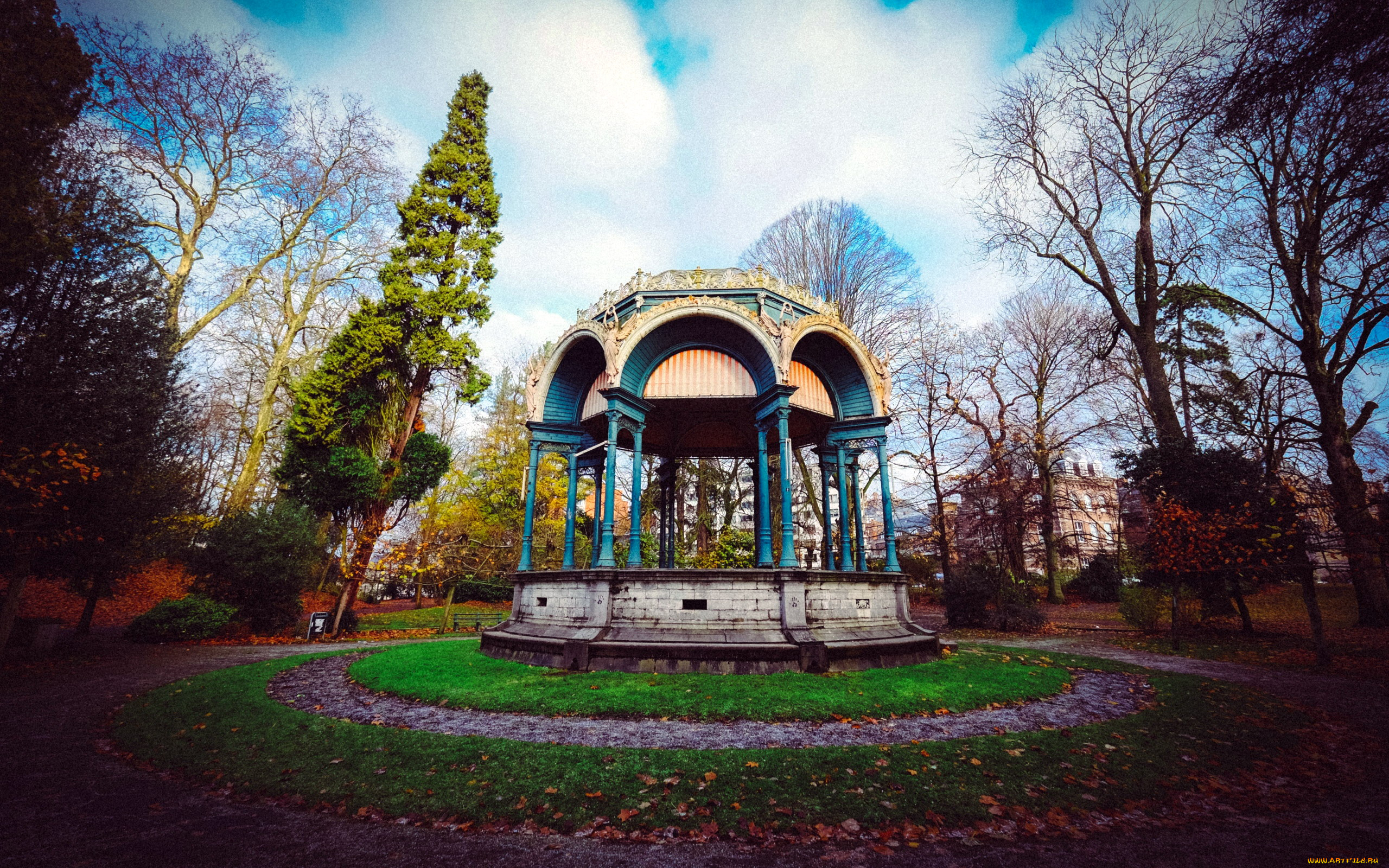 природа, парк, листопад, беседка, осень