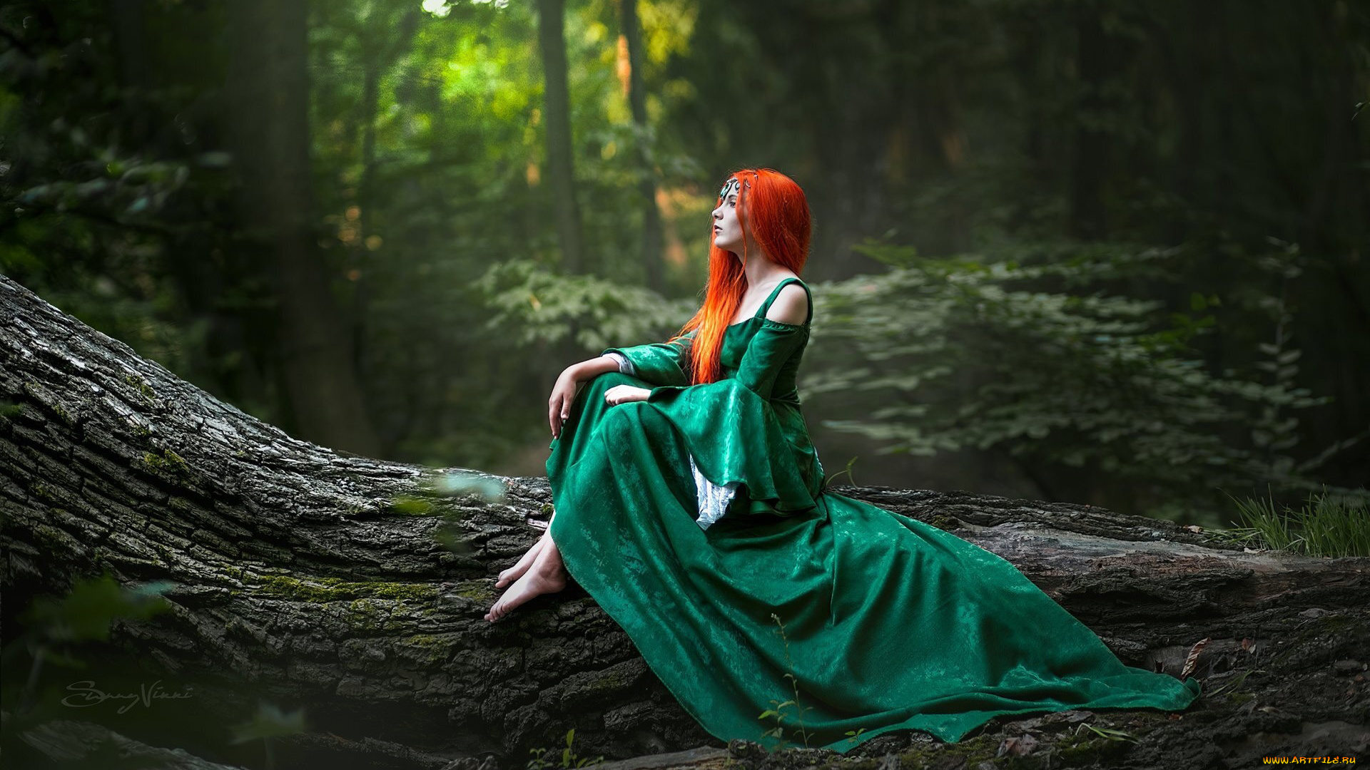 девушки, -, рыжеволосые, и, разноцветные, дерево, рыжеволосая, девушка, платье, виктория, вижанская