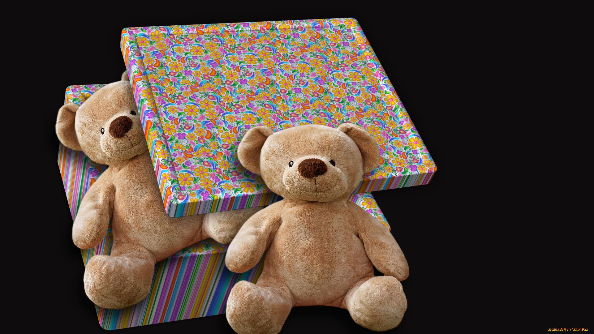 разное, игрушки, мишки, коробка