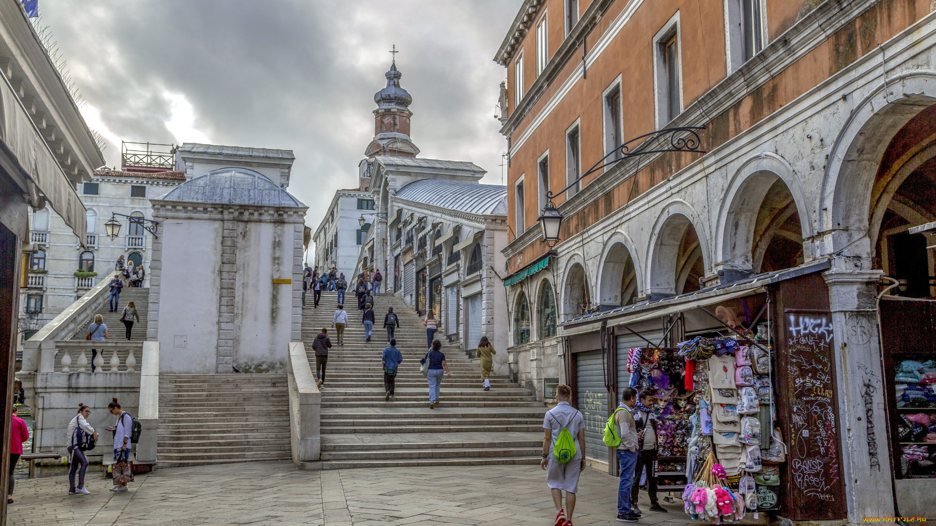 города, венеция, , италия, здания, лестница, туристы