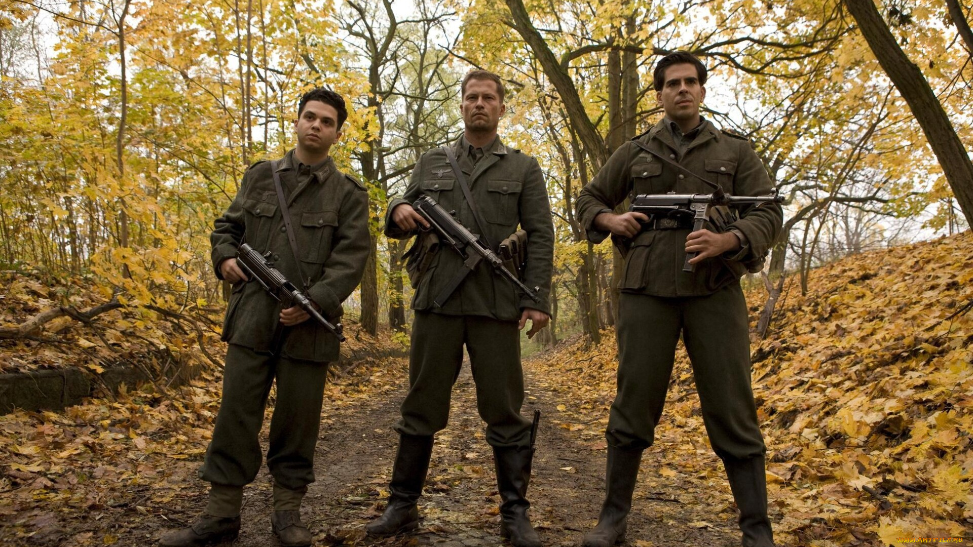 кино, фильмы, inglourious, basterds, солдаты, оружие, лес, осень