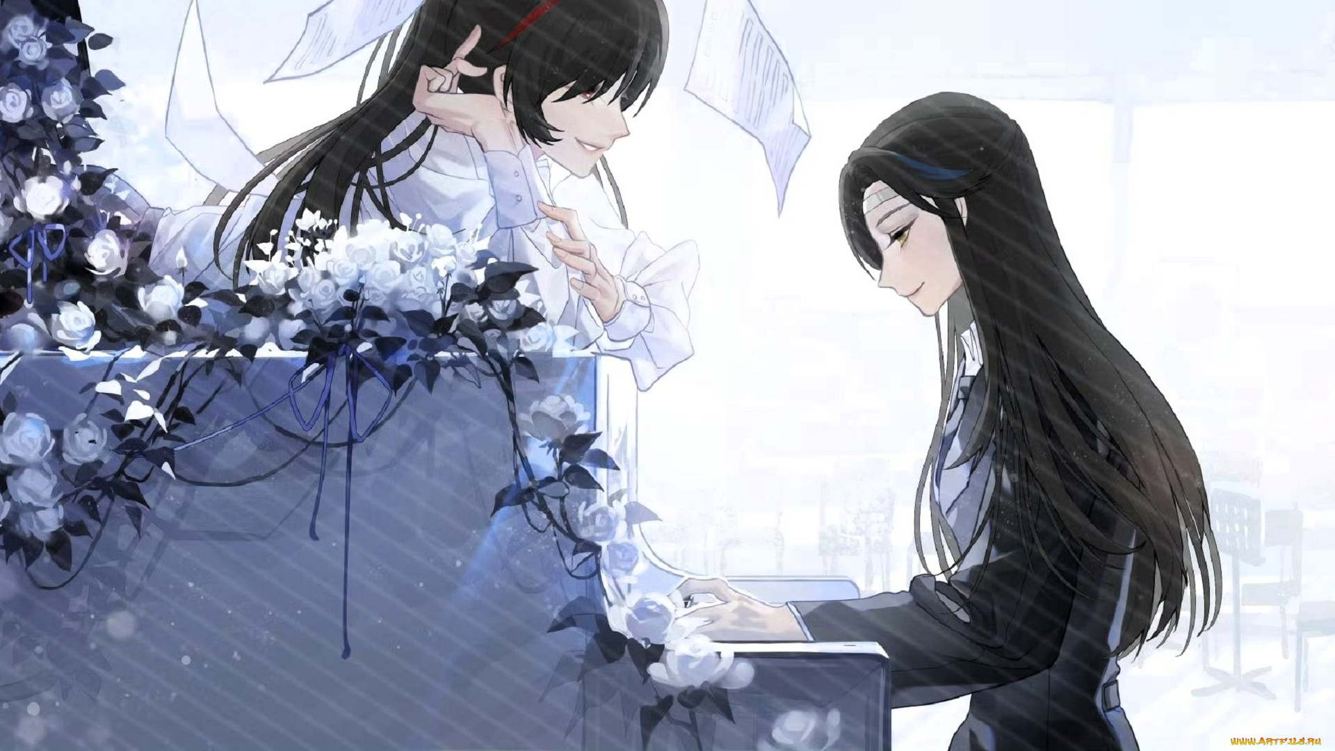 аниме, mo, dao, zu, shi, лань, ванцзы, вэй, усянь, пианино, цветы