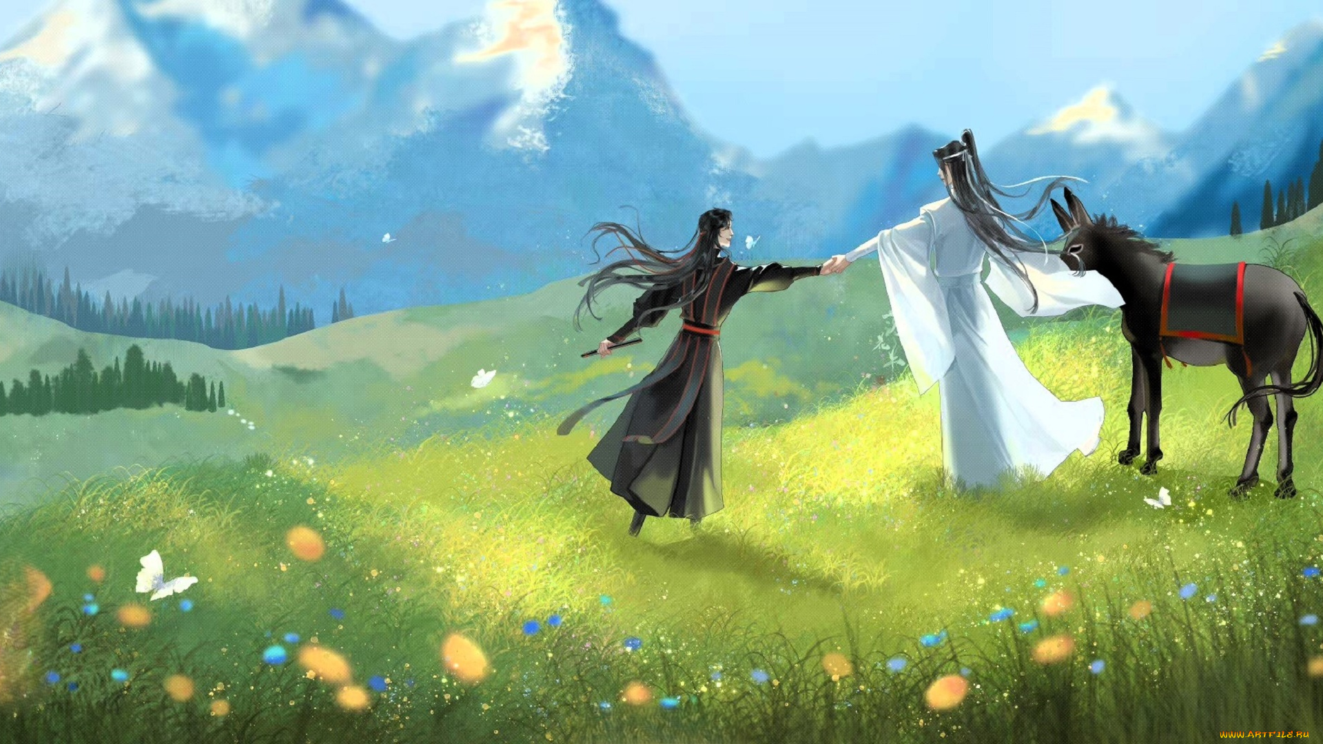 аниме, mo, dao, zu, shi, лань, ваннци, вэй, усянь, ослик, луга