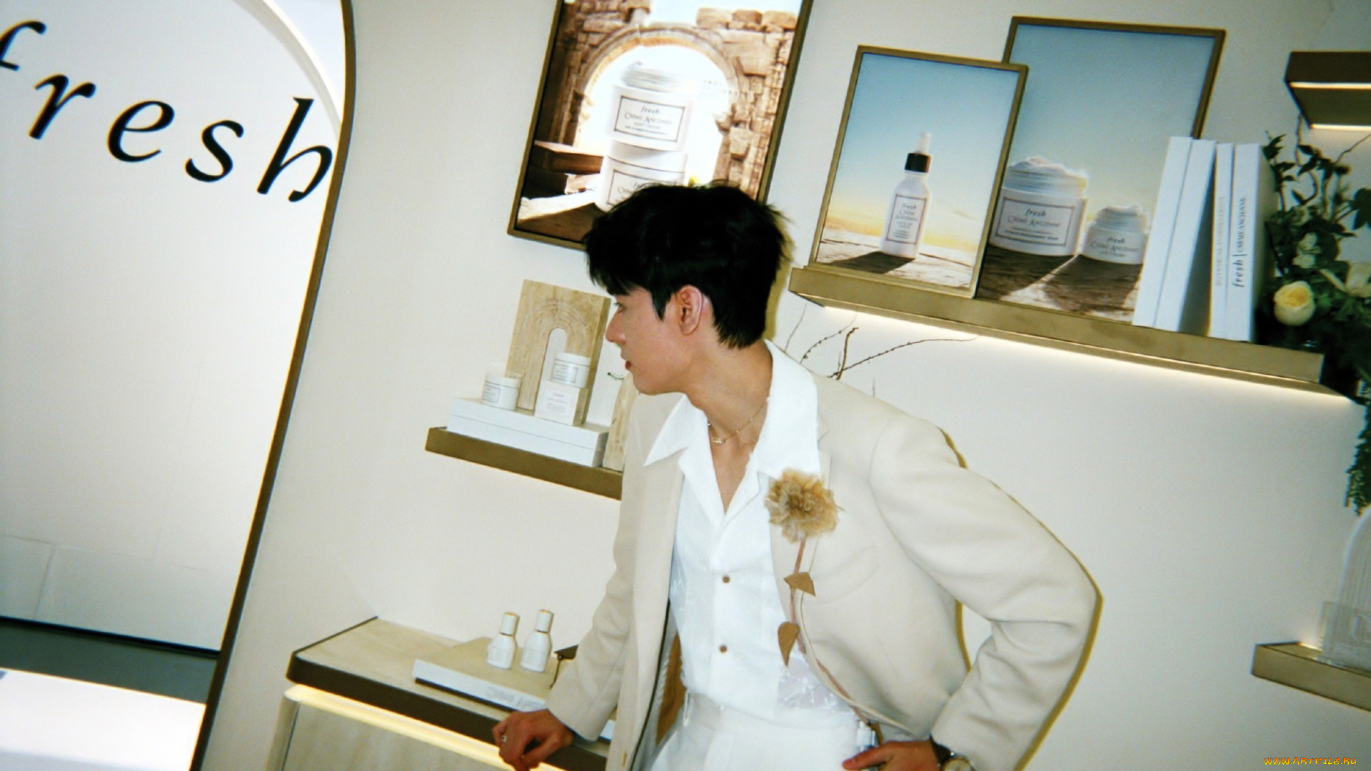 мужчины, gong, jun, |, simon, gong, актер, пиджак, цветок, постеры, косметика