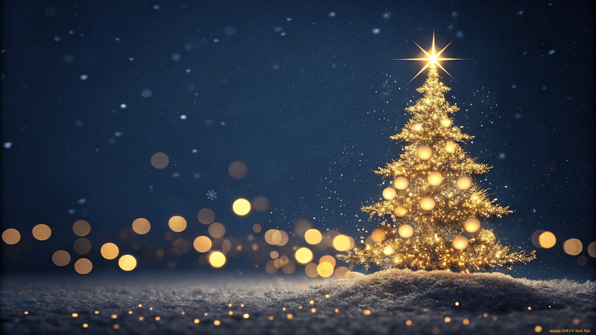 праздничные, ёлки, ёлка, огни, снег