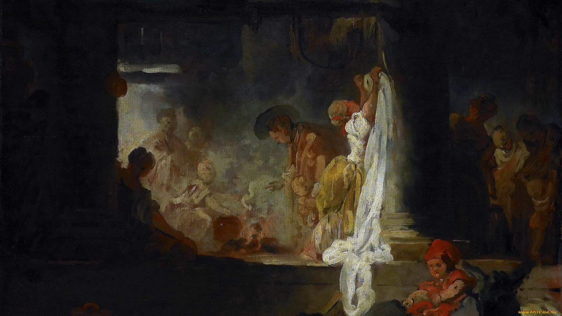 рисованное, jean-honor&, 233, , fragonard, жан, oноре, фрагонар, прачки, музей, изобразительных, искусств, руан