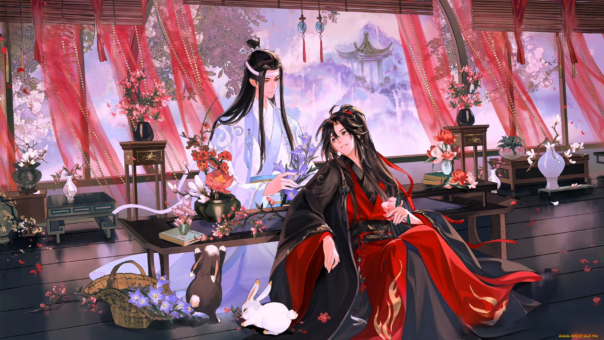 аниме, mo, dao, zu, shi, лань, ваннци, вэй, усянь, кролики, цветы