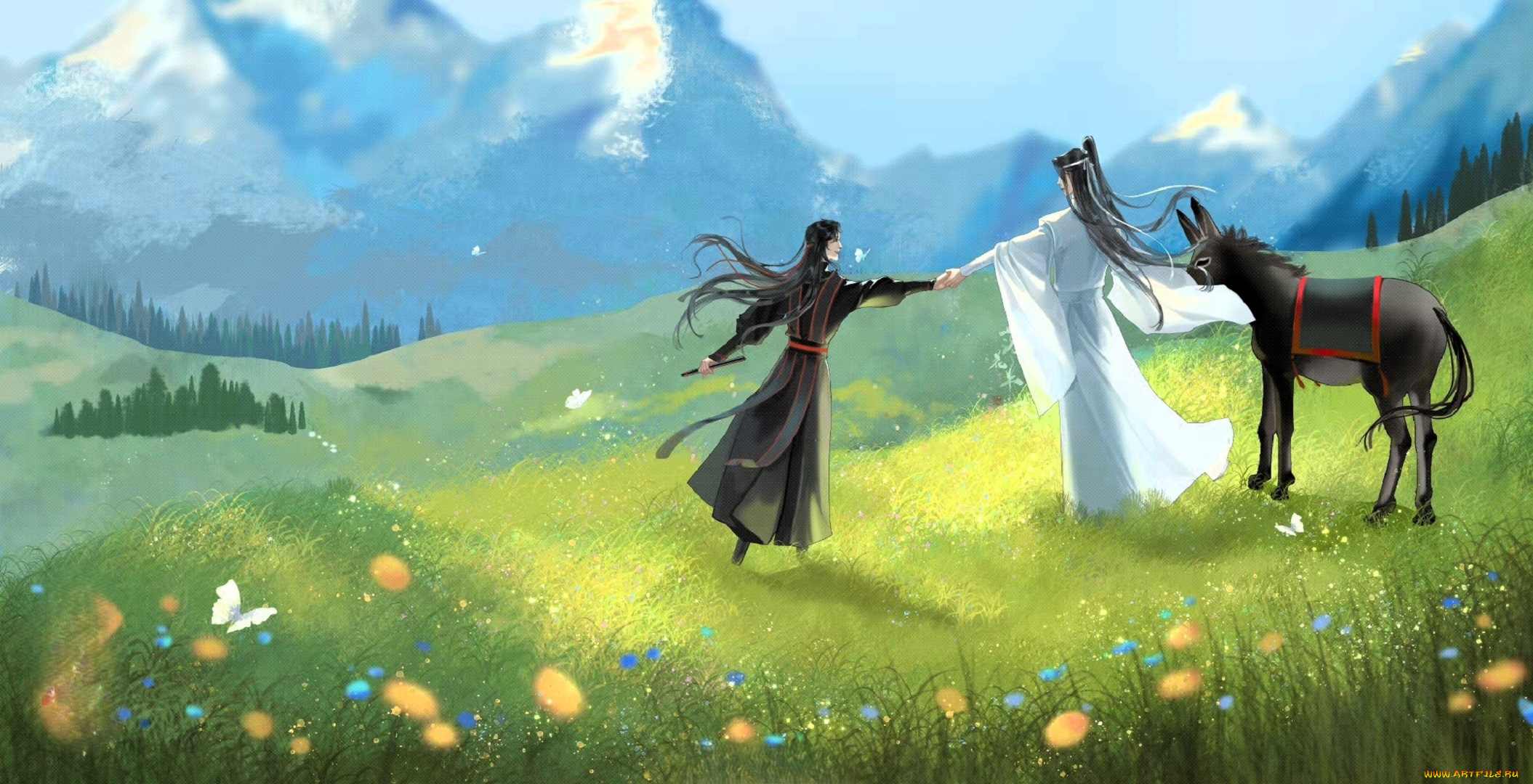 аниме, mo, dao, zu, shi, лань, ваннци, вэй, усянь, ослик, луга