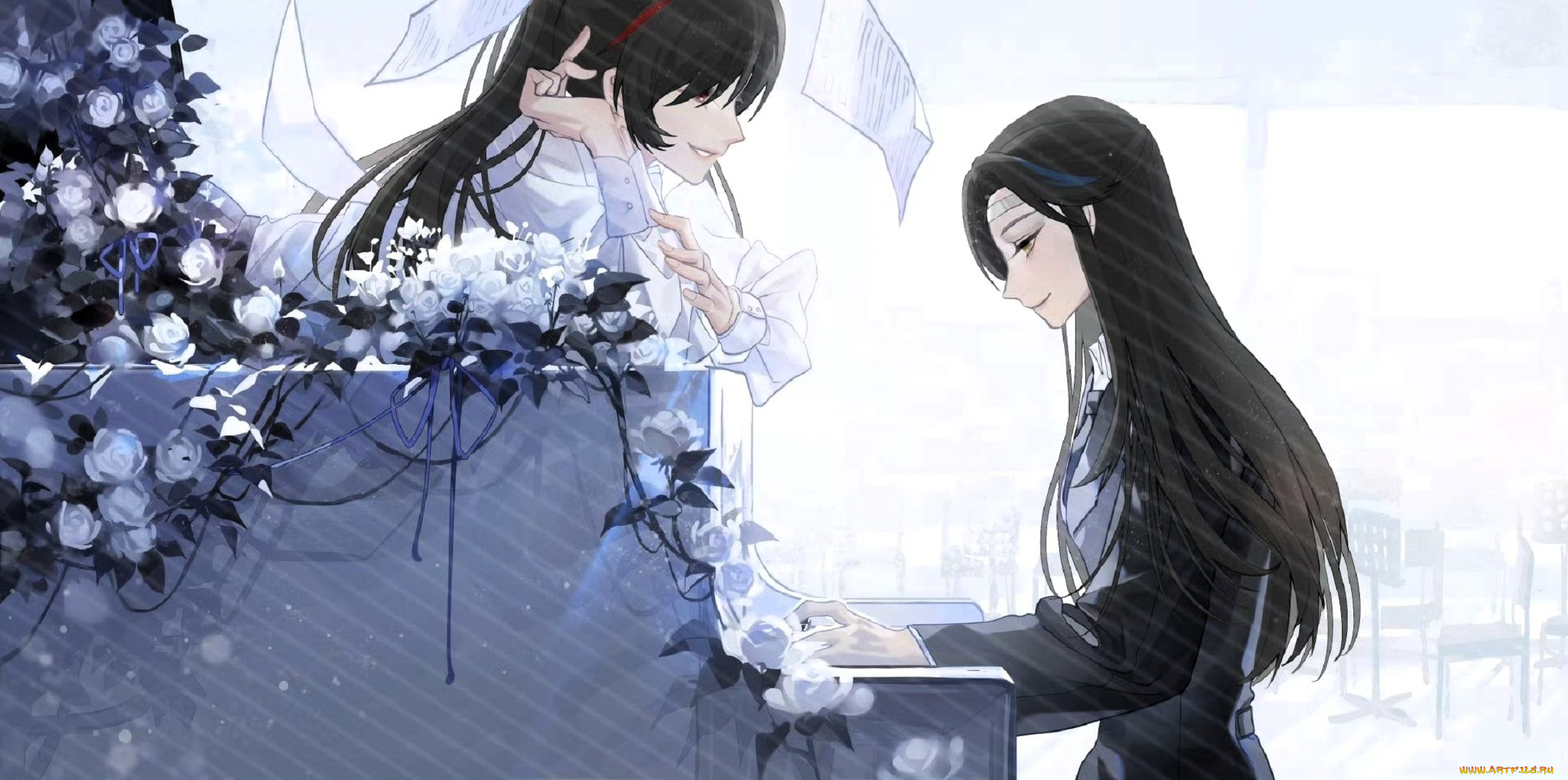 аниме, mo, dao, zu, shi, лань, ванцзы, вэй, усянь, пианино, цветы