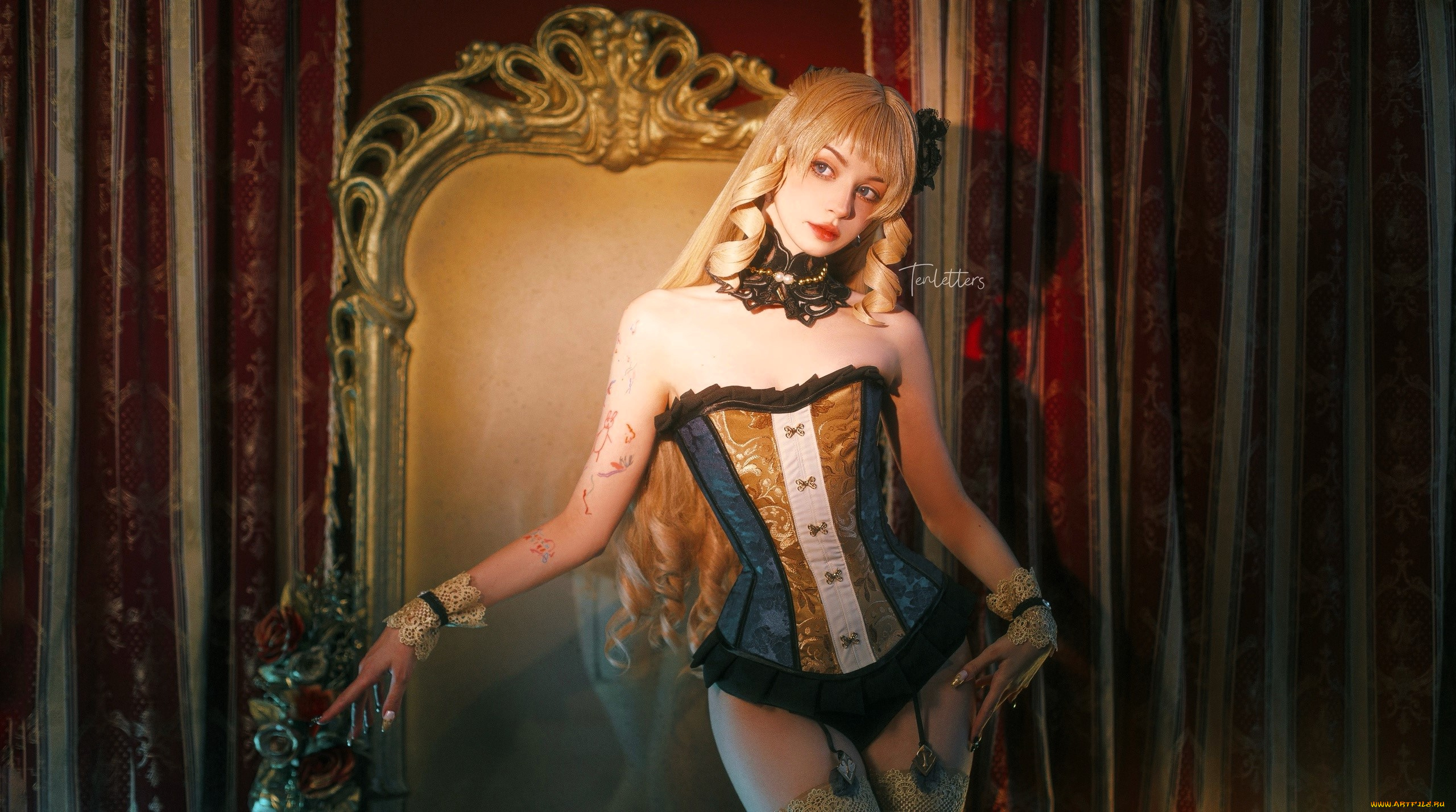 девушки, tenletters, образ, костюм, косплей, шторы, кресло