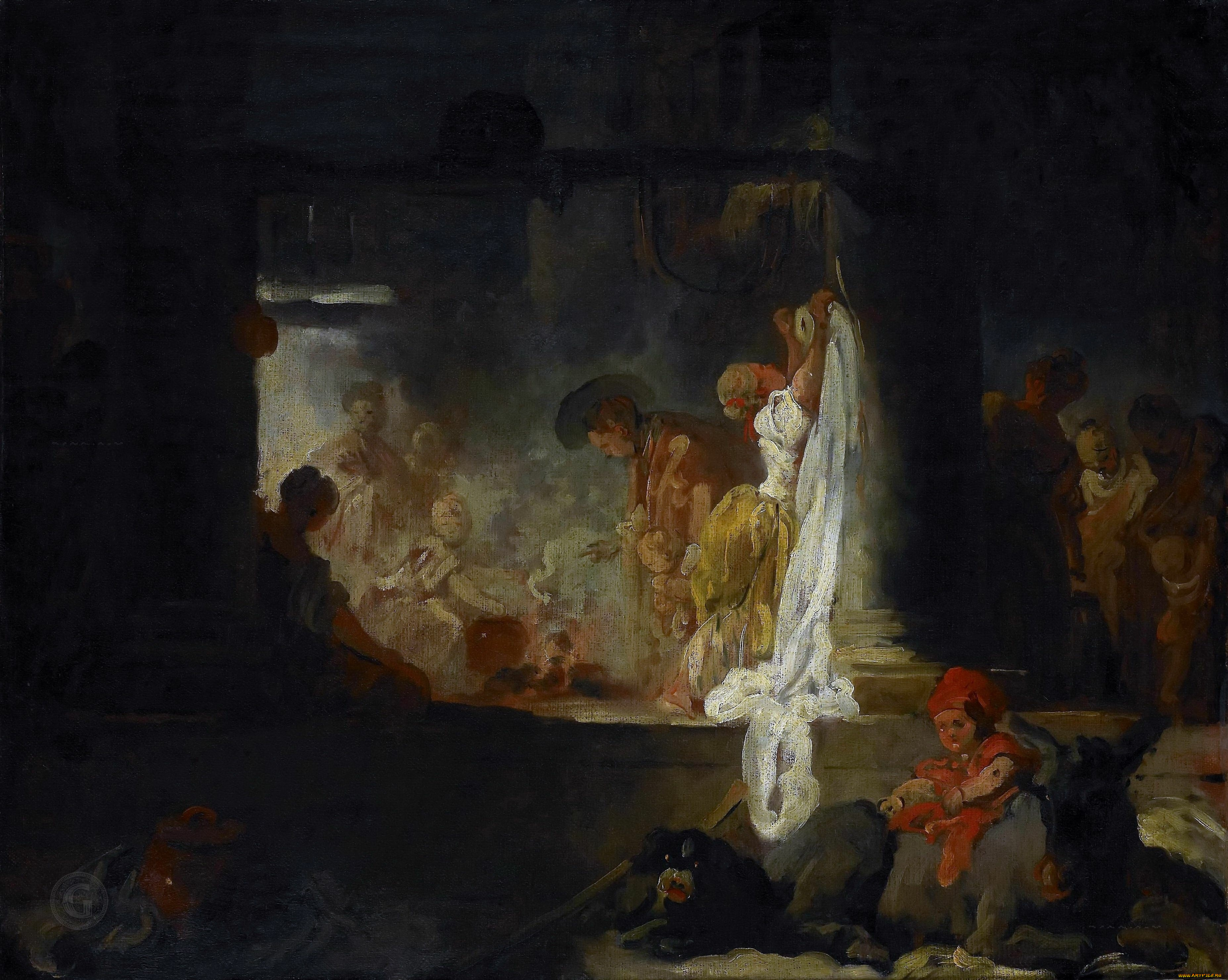 рисованное, jean-honor&, 233, , fragonard, жан, oноре, фрагонар, прачки, музей, изобразительных, искусств, руан