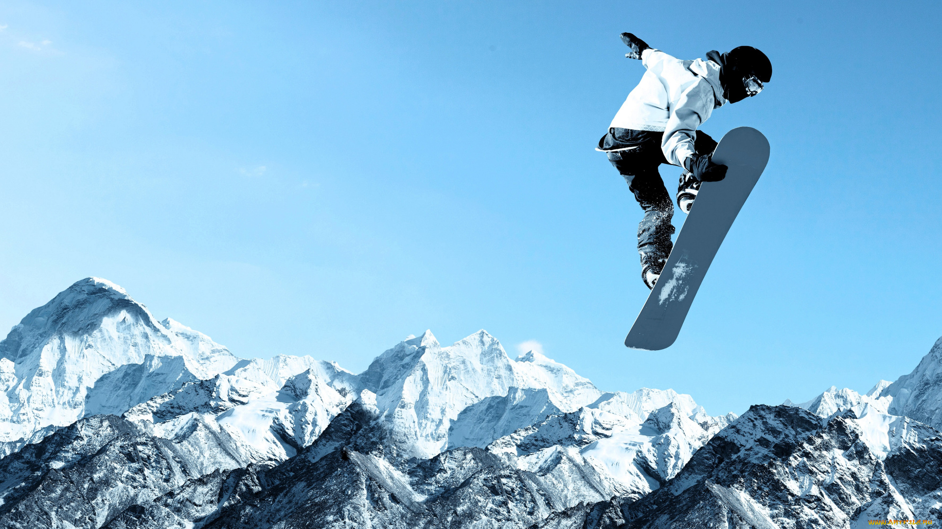 спорт, сноуборд, парень, прыжок, горы, снег