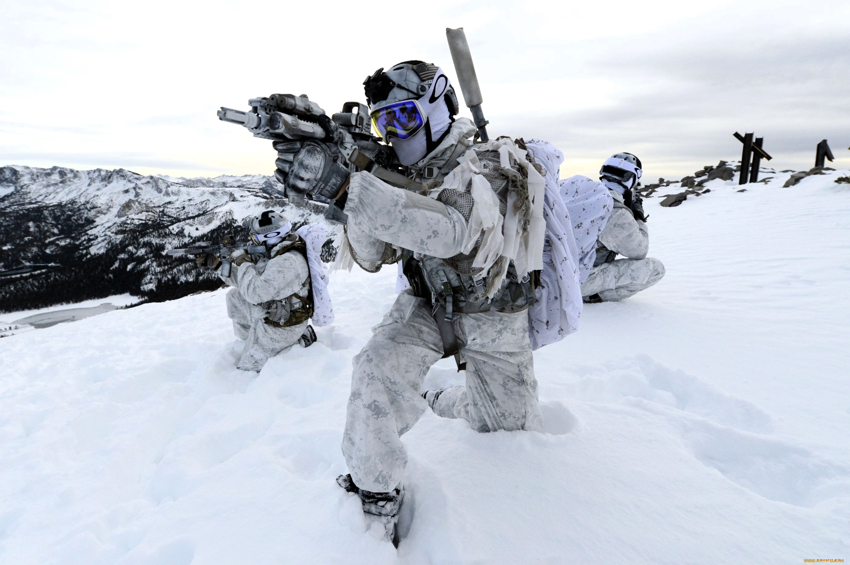 оружие, армия, спецназ, отряд, маскировка, снег