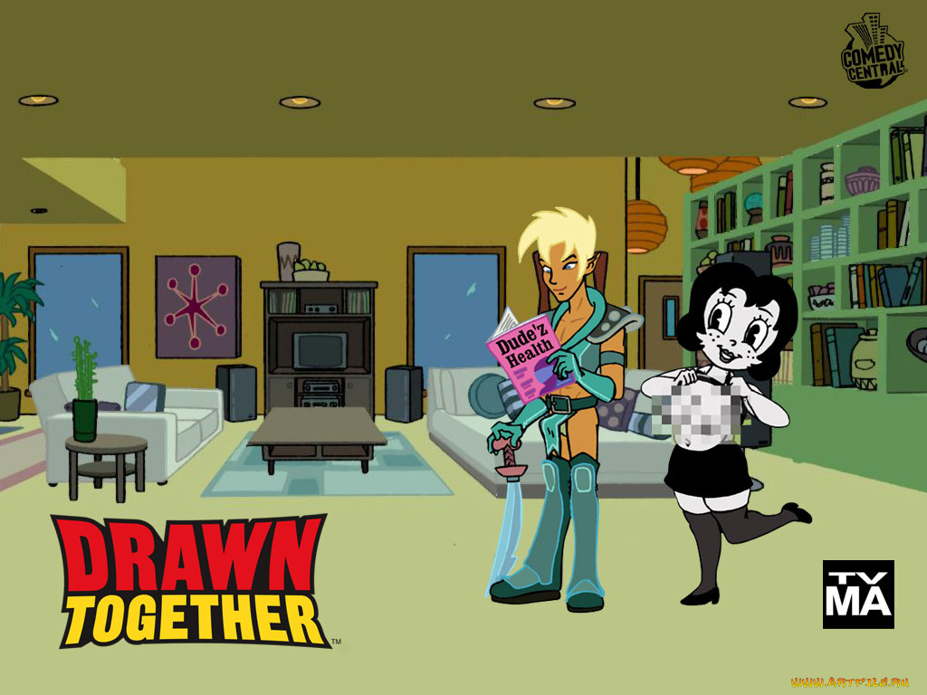 сумасшедшие, за, стеклом, мультфильмы, drawn, together