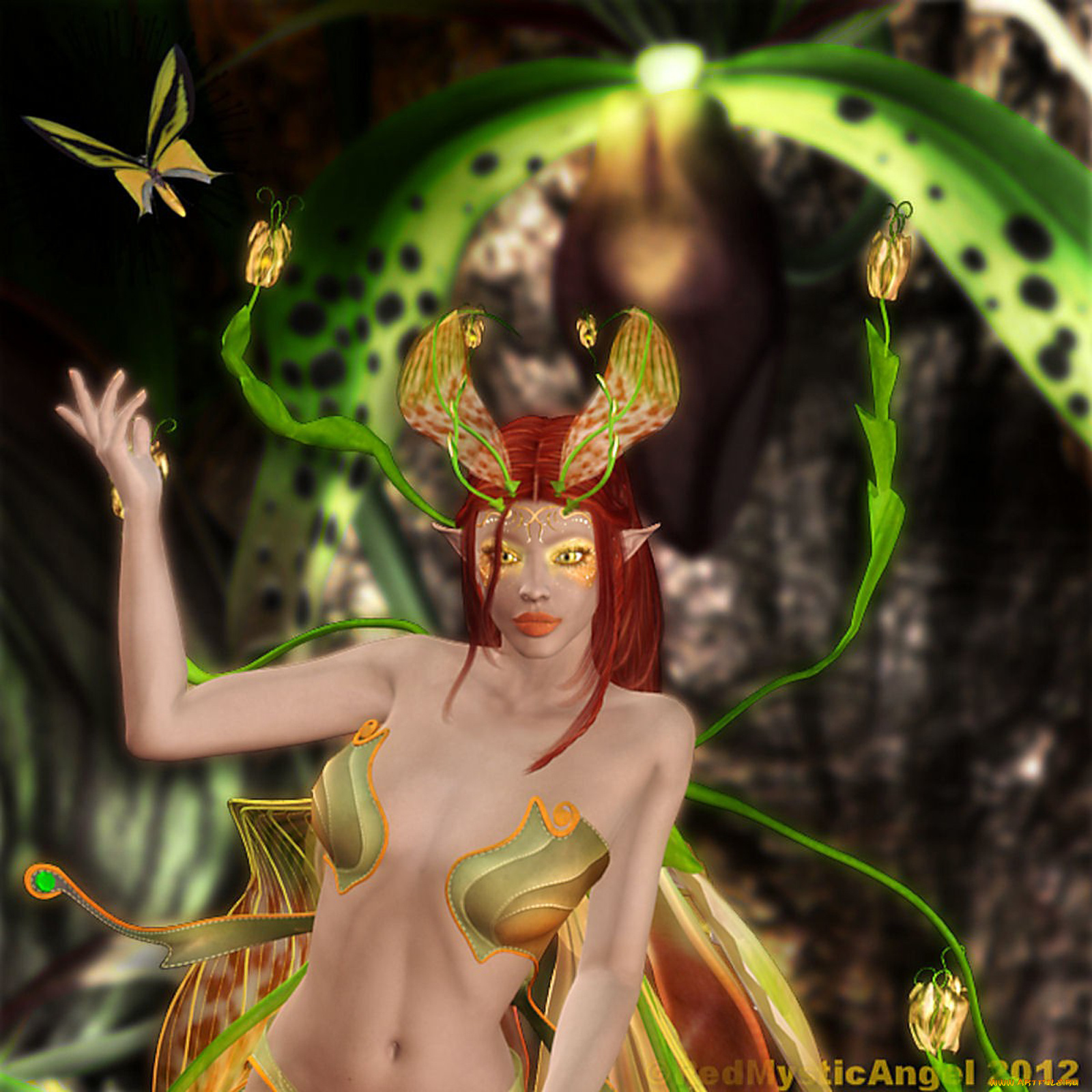 3д, графика, elves, эльфы, бабочка, эльф