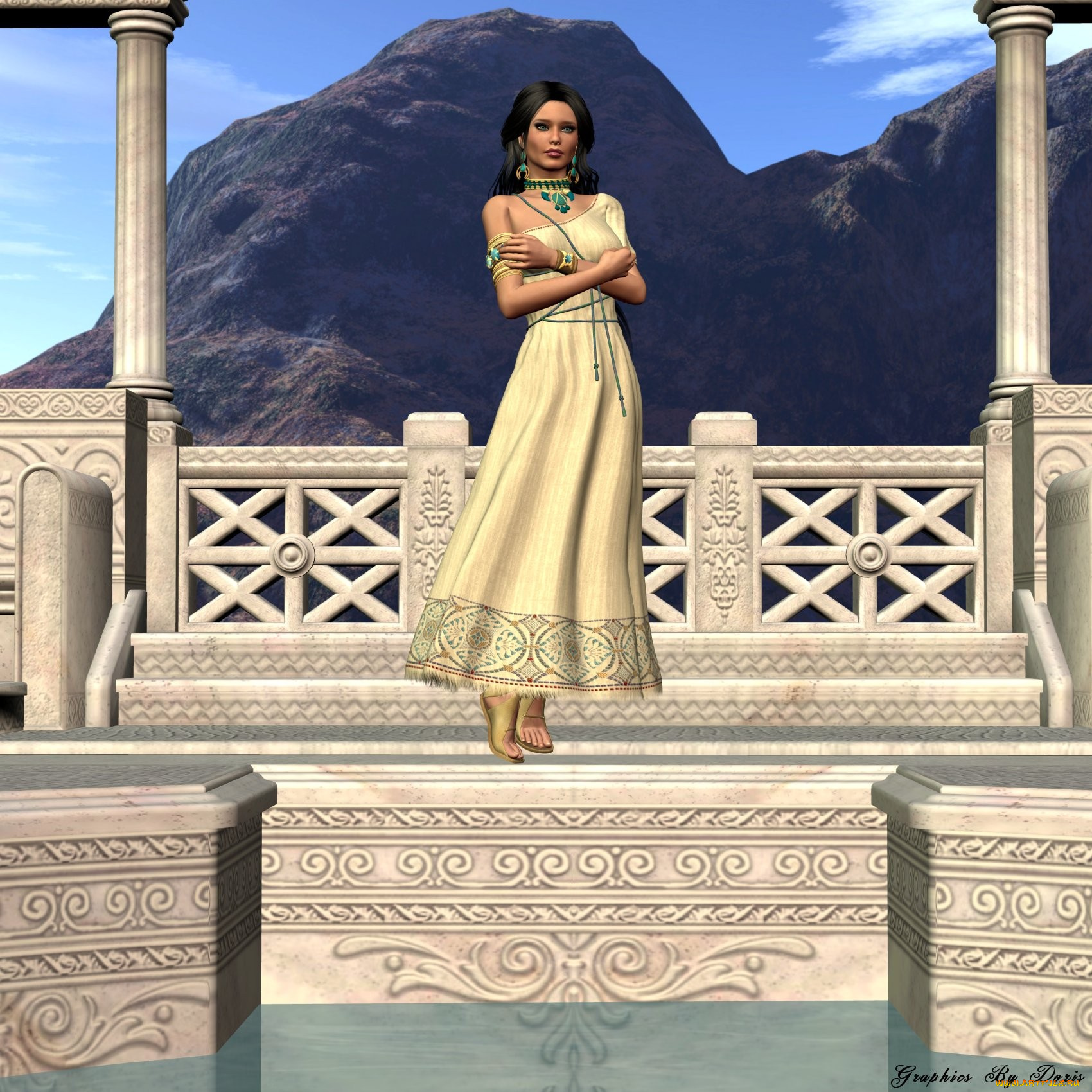 3д, графика, people, люди, девушка, гора