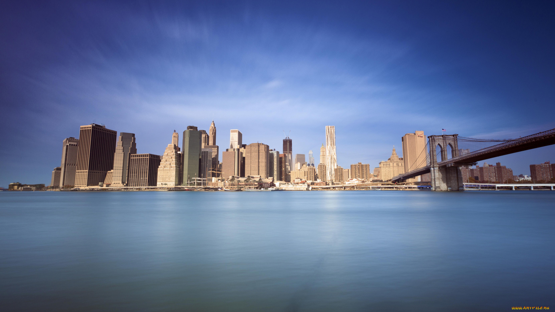 города, нью, йорк, сша, город, нью-йорк, бруклин, море, мост