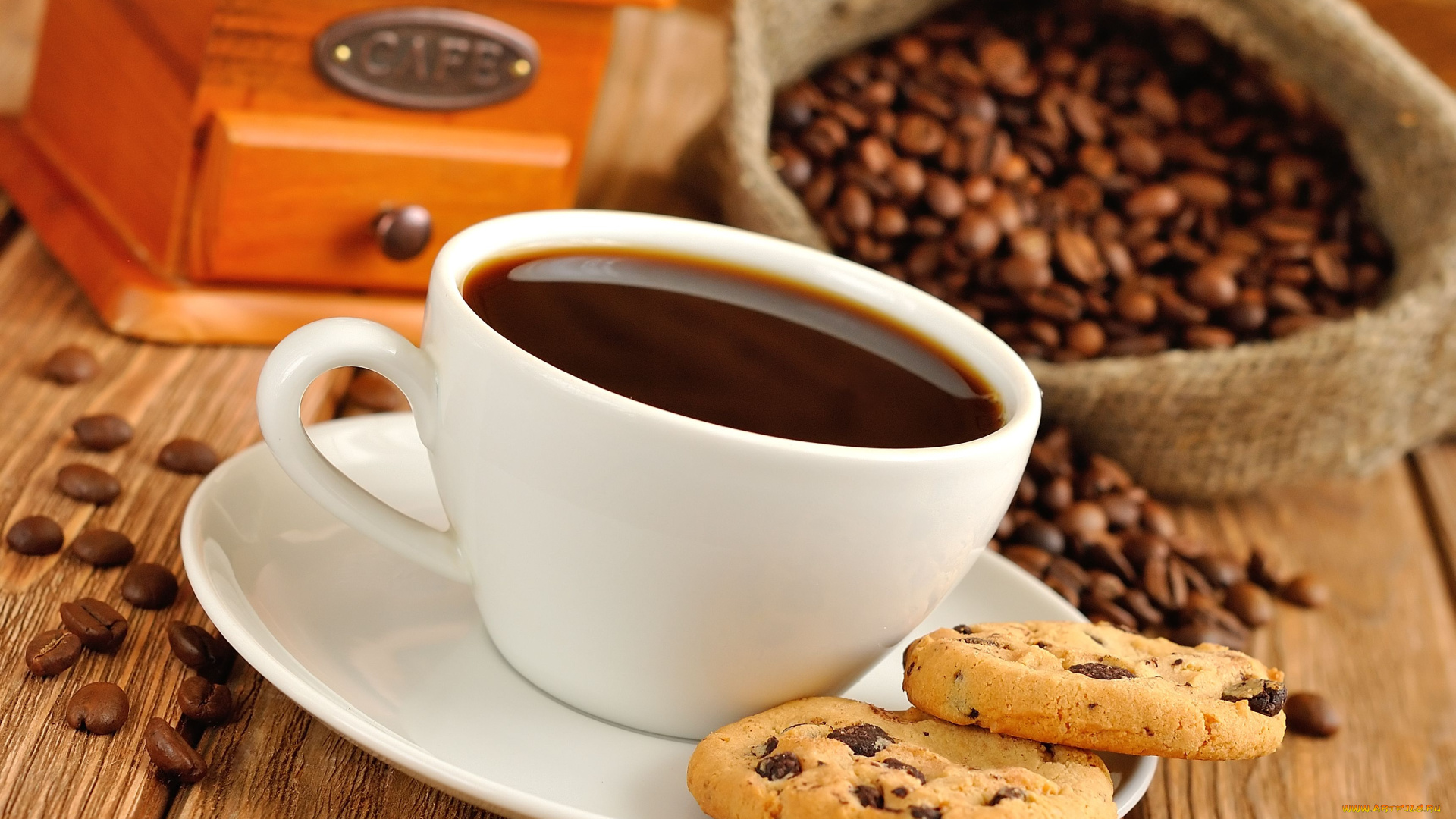 еда, кофе, кофейные, зёрна, печенье