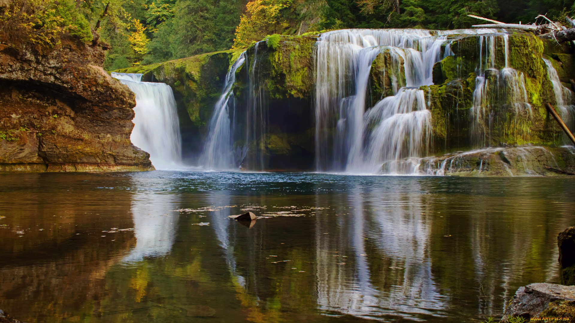 lower, lewis, river, falls, washington, природа, водопады, лес, каскад, осень, река