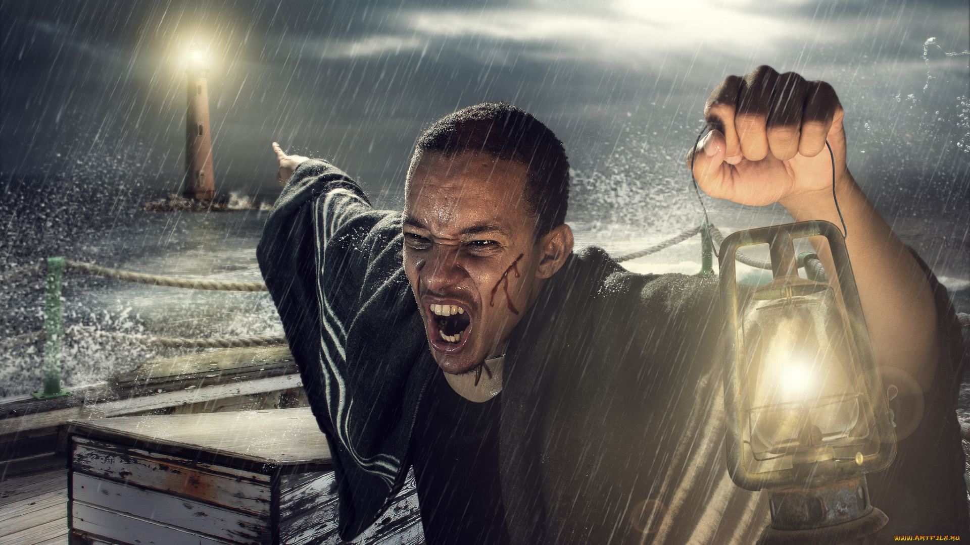 мужчины, unsort, шторм, маяк, фонарь, шрам, кровь, ор