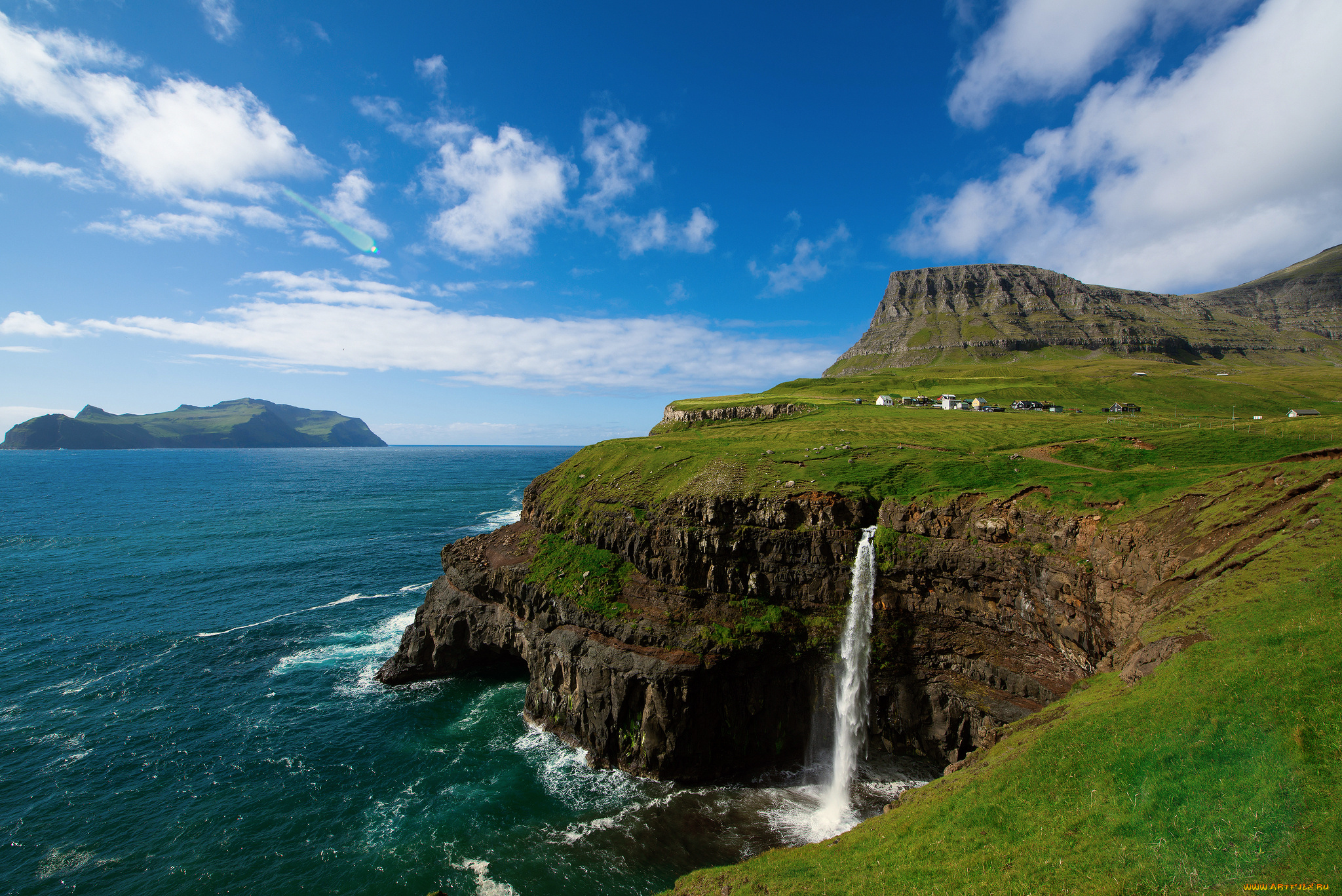 gaasedal, v&, 225, ga, faroe, islands, denmark, природа, побережье, атлантический, океан, водопад, дания, фарерские, острова, vаga