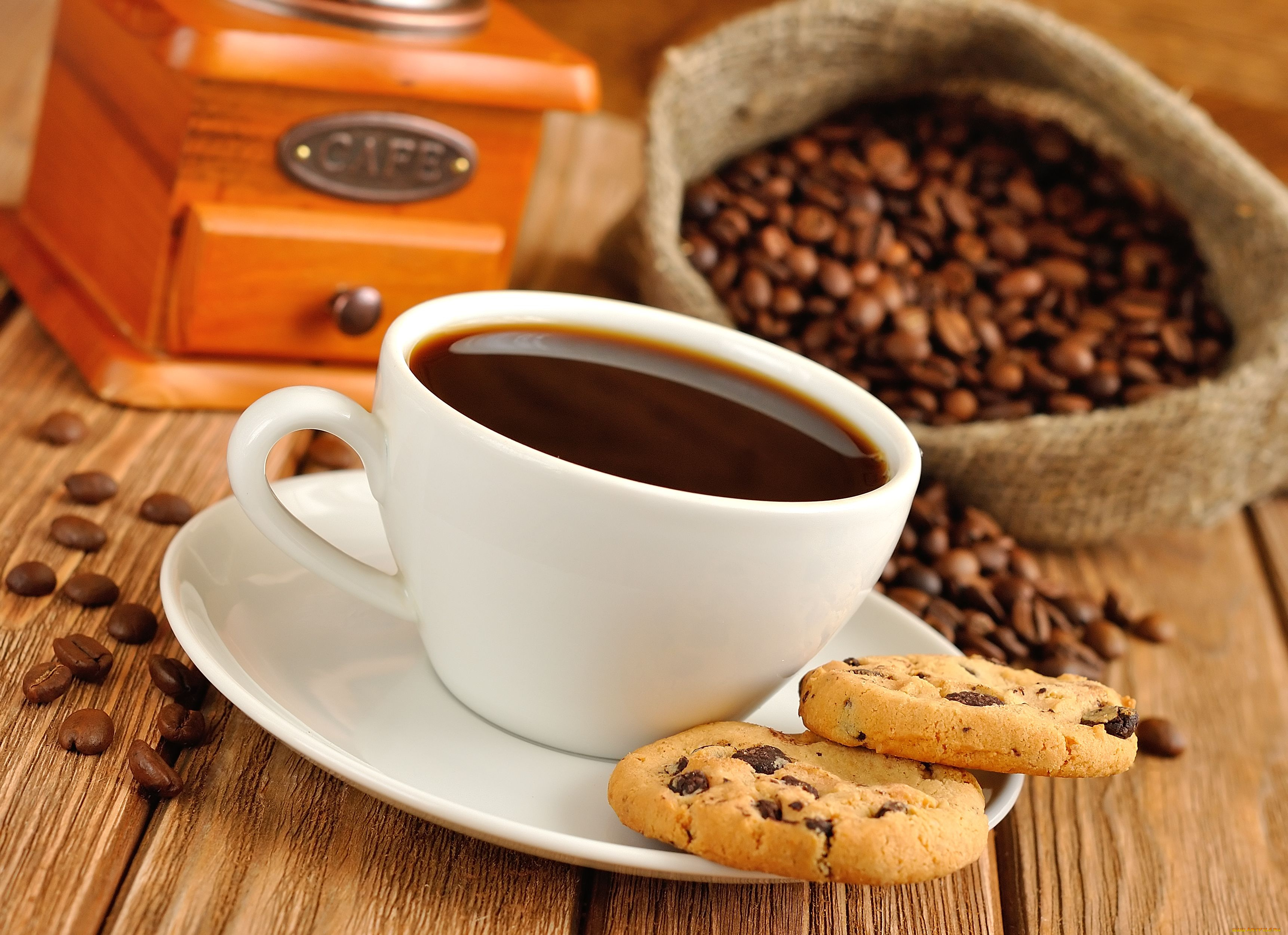 еда, кофе, кофейные, зёрна, печенье