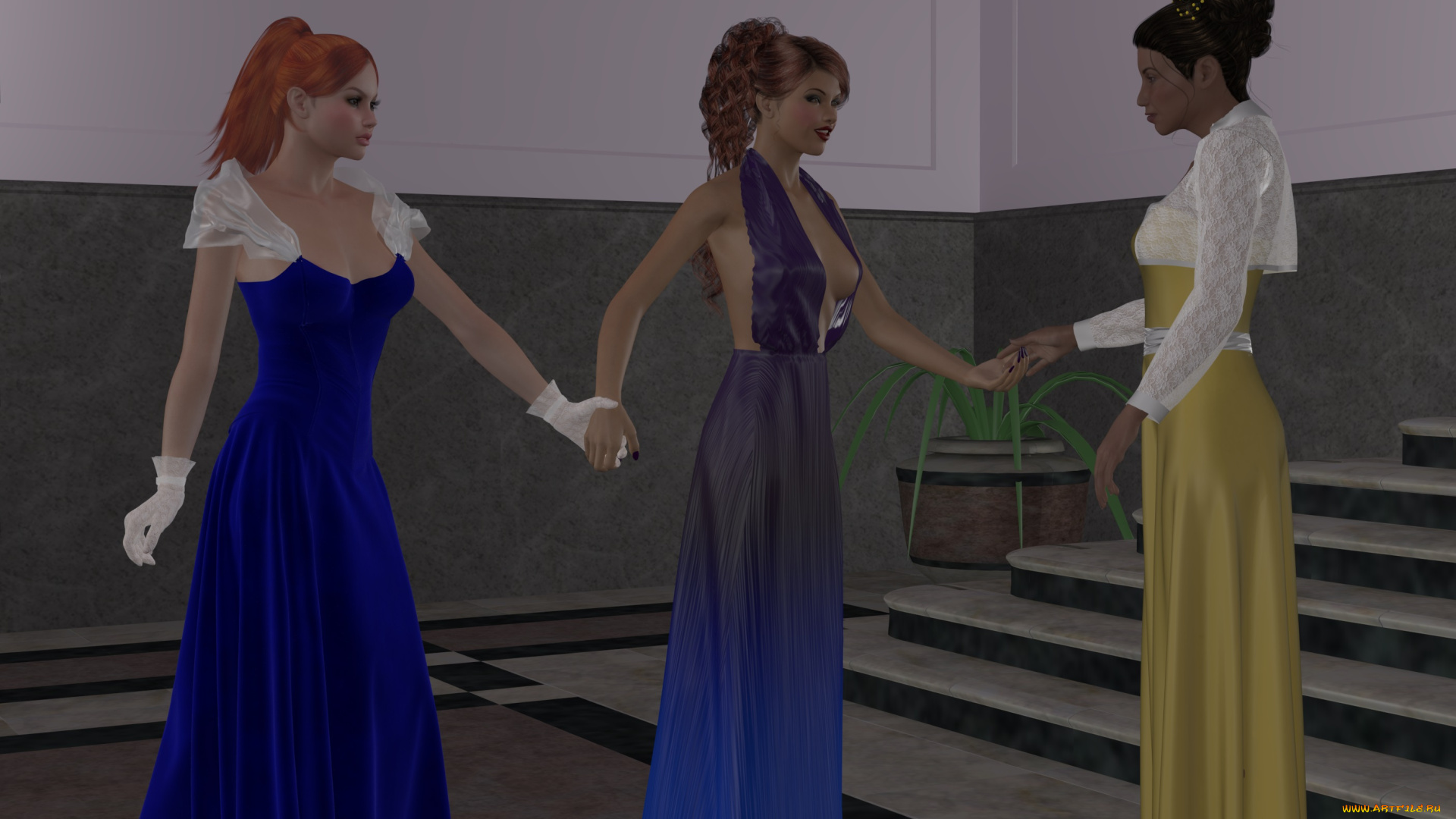 3д, графика, people, , люди, девушки, лесница