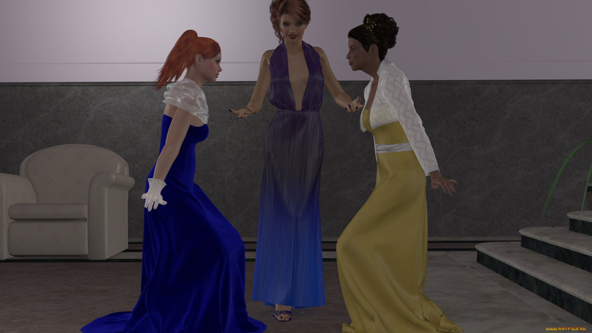 3д, графика, people, , люди, девушки, лесница