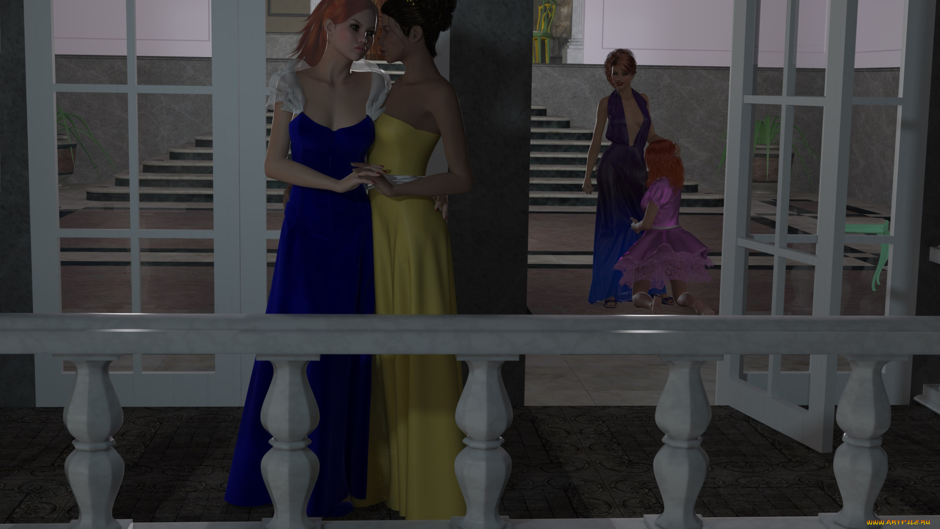 3д, графика, people, , люди, девушки, лесница