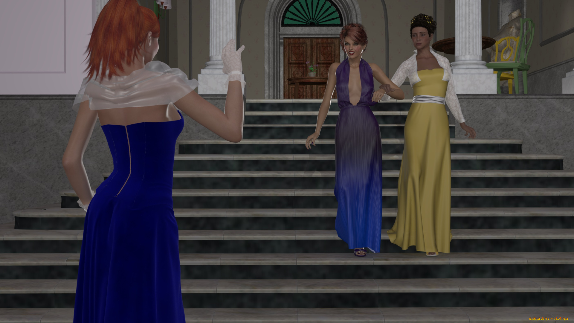 3д, графика, people, , люди, девушки, лесница