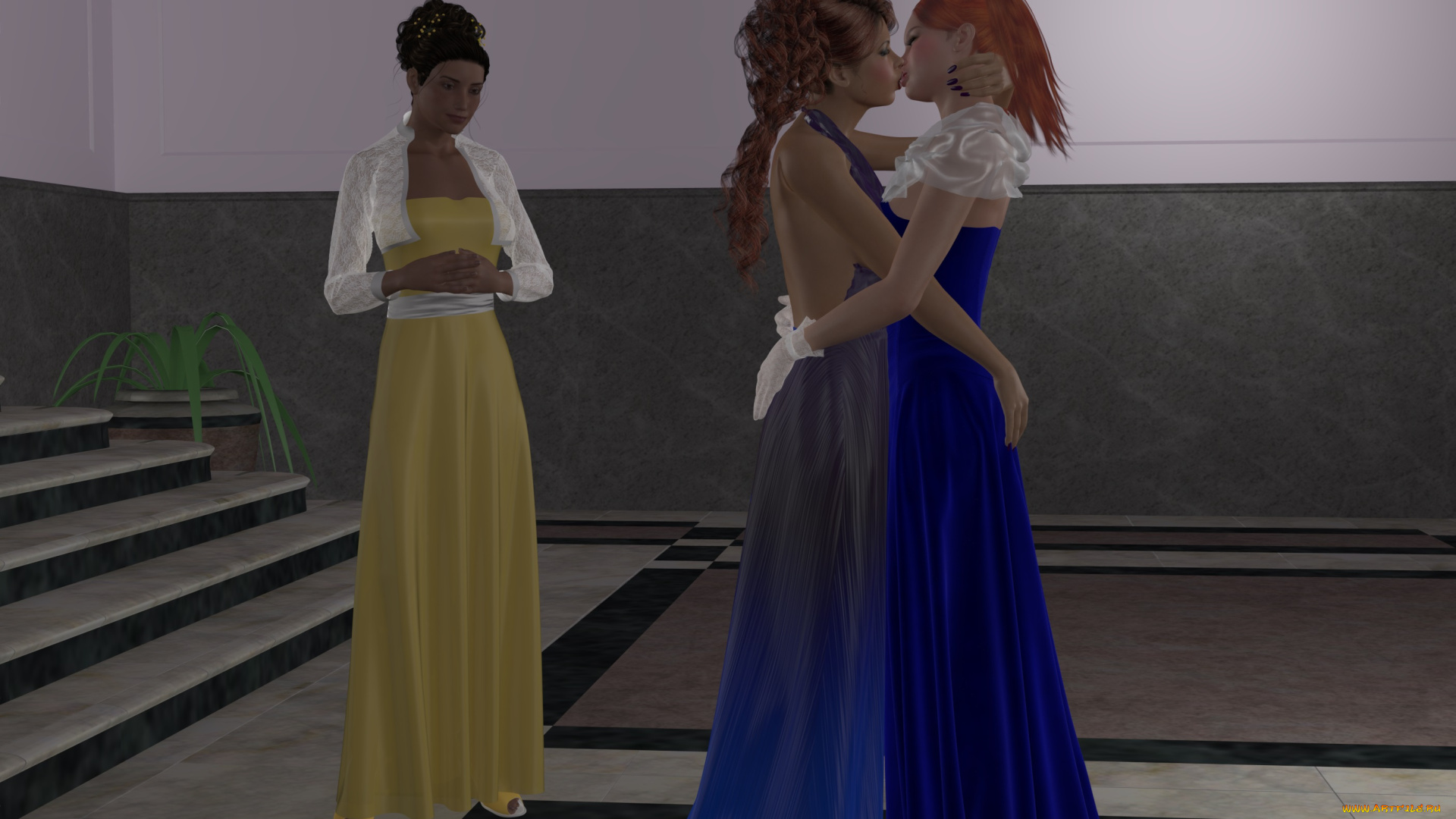 3д, графика, people, , люди, девушки, лесница