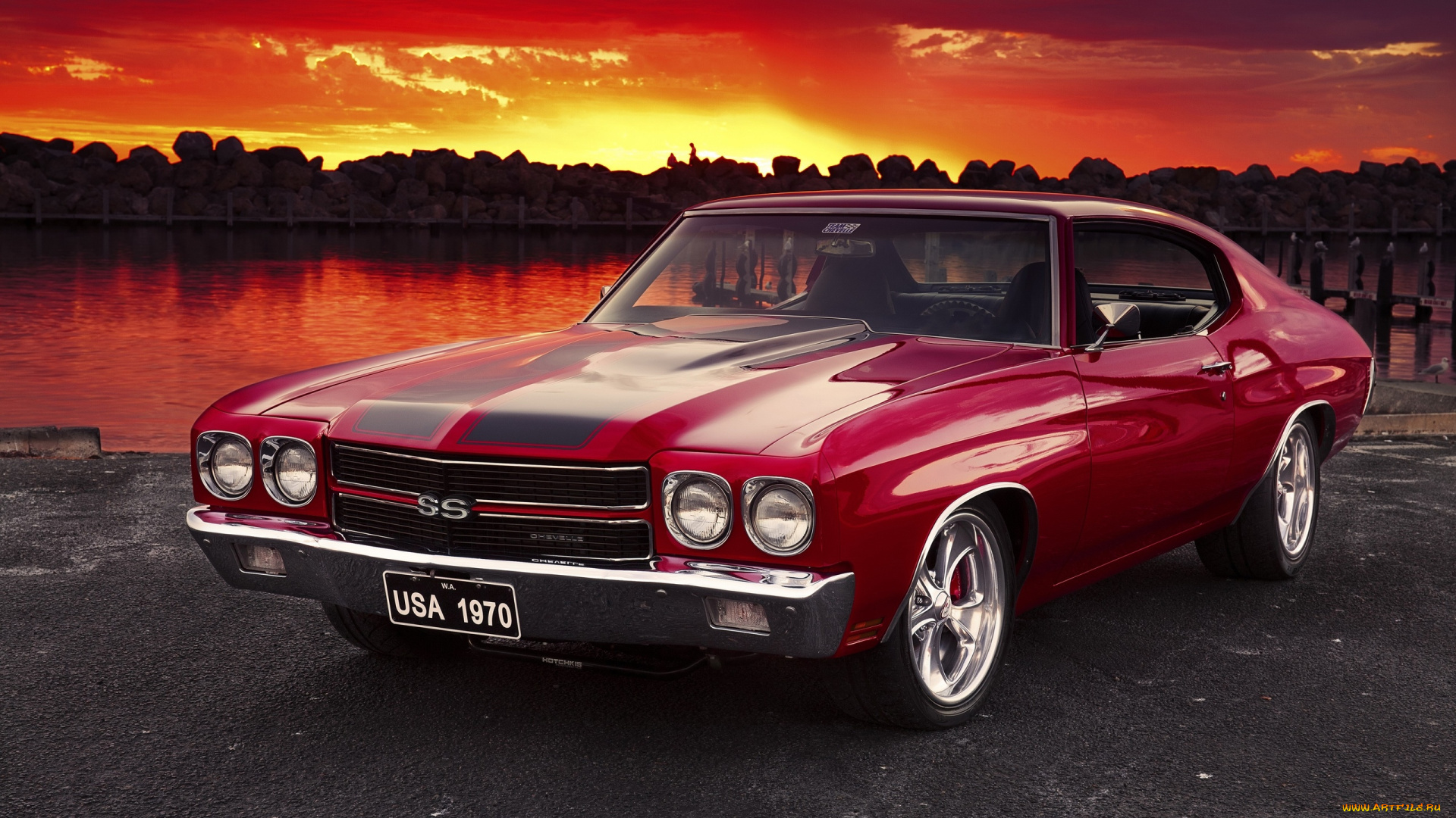 автомобили, chevrolet, chevelle, red, sunrise