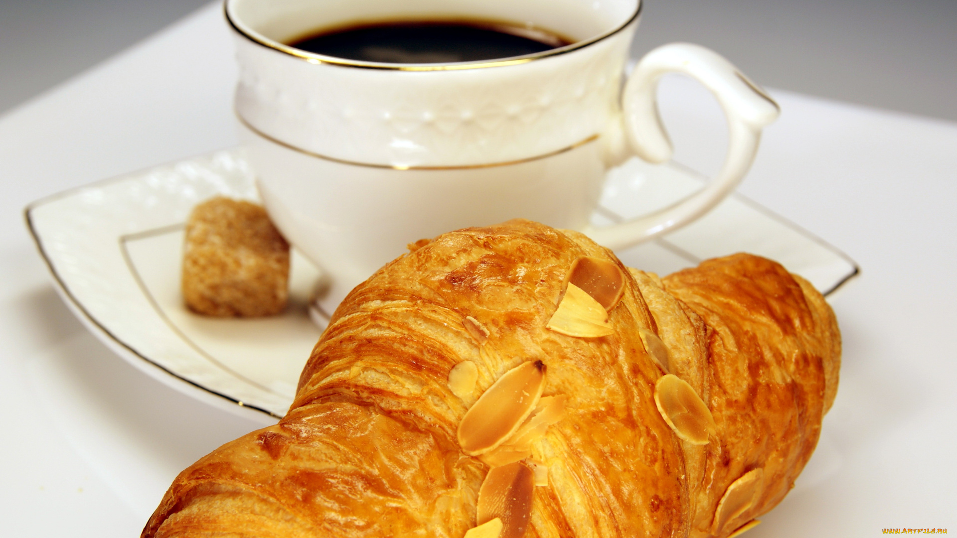 еда, кофе, , кофейные, зёрна, чашка, круассан, сахар