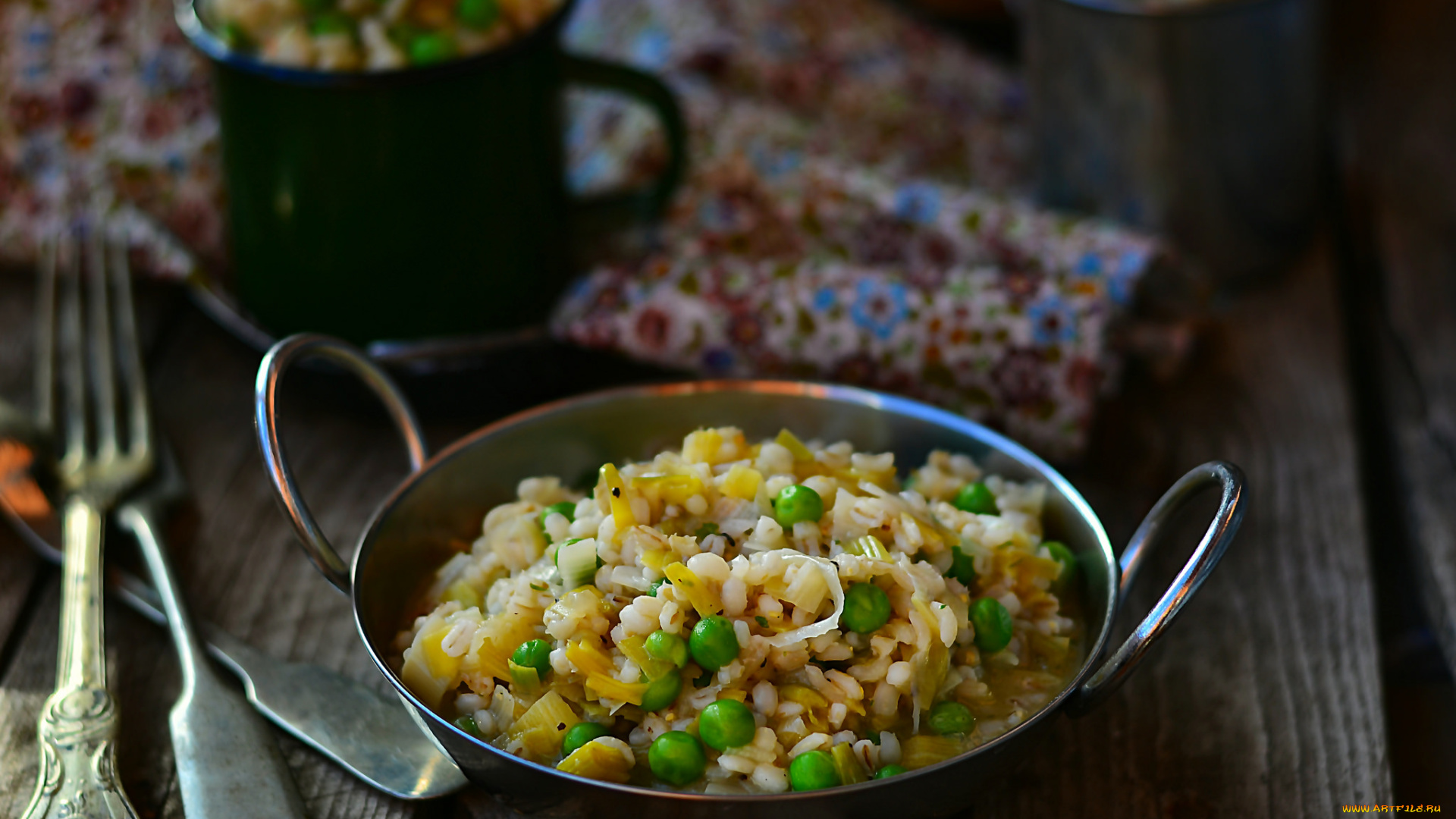 еда, вторые, блюда, горошек, рис, ризотто
