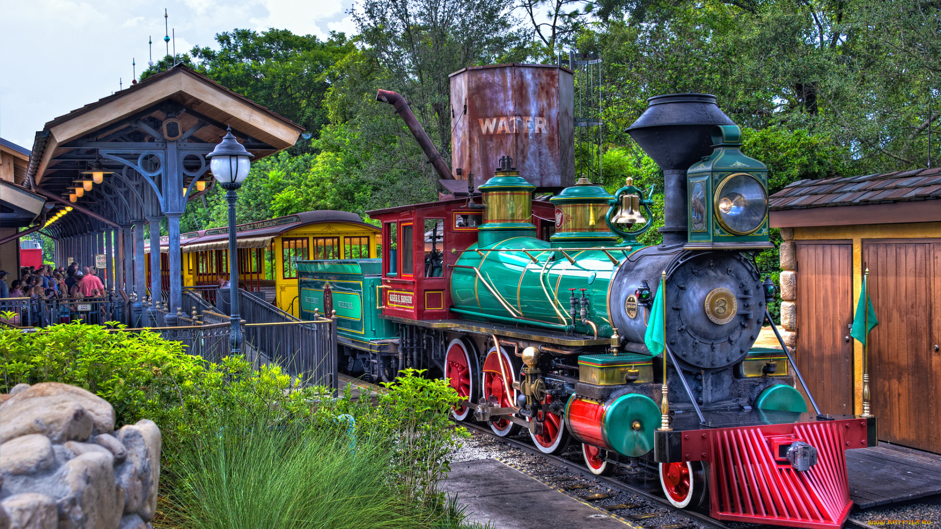 engine, number, 3, at, the, new, fantasyland, station, техника, паровозы, вагоны, паровозик, рельсы, станция