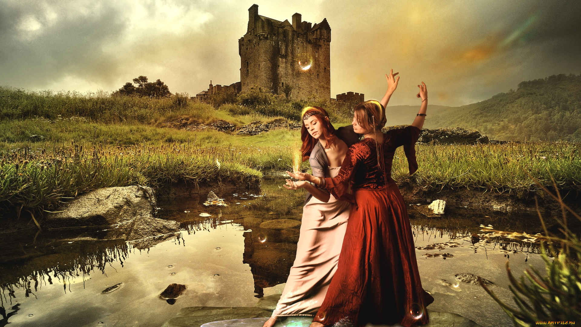 фэнтези, девушки, замок, танец