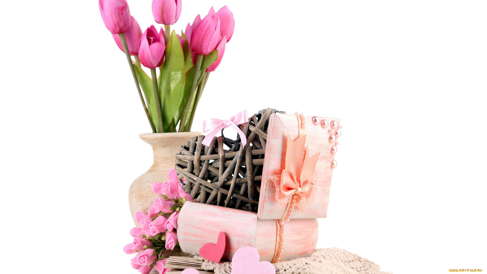 праздничные, день, святого, валентина, , сердечки, , любовь, тюльпаны, розы, салфетка, шкатулка, сердечки, банты