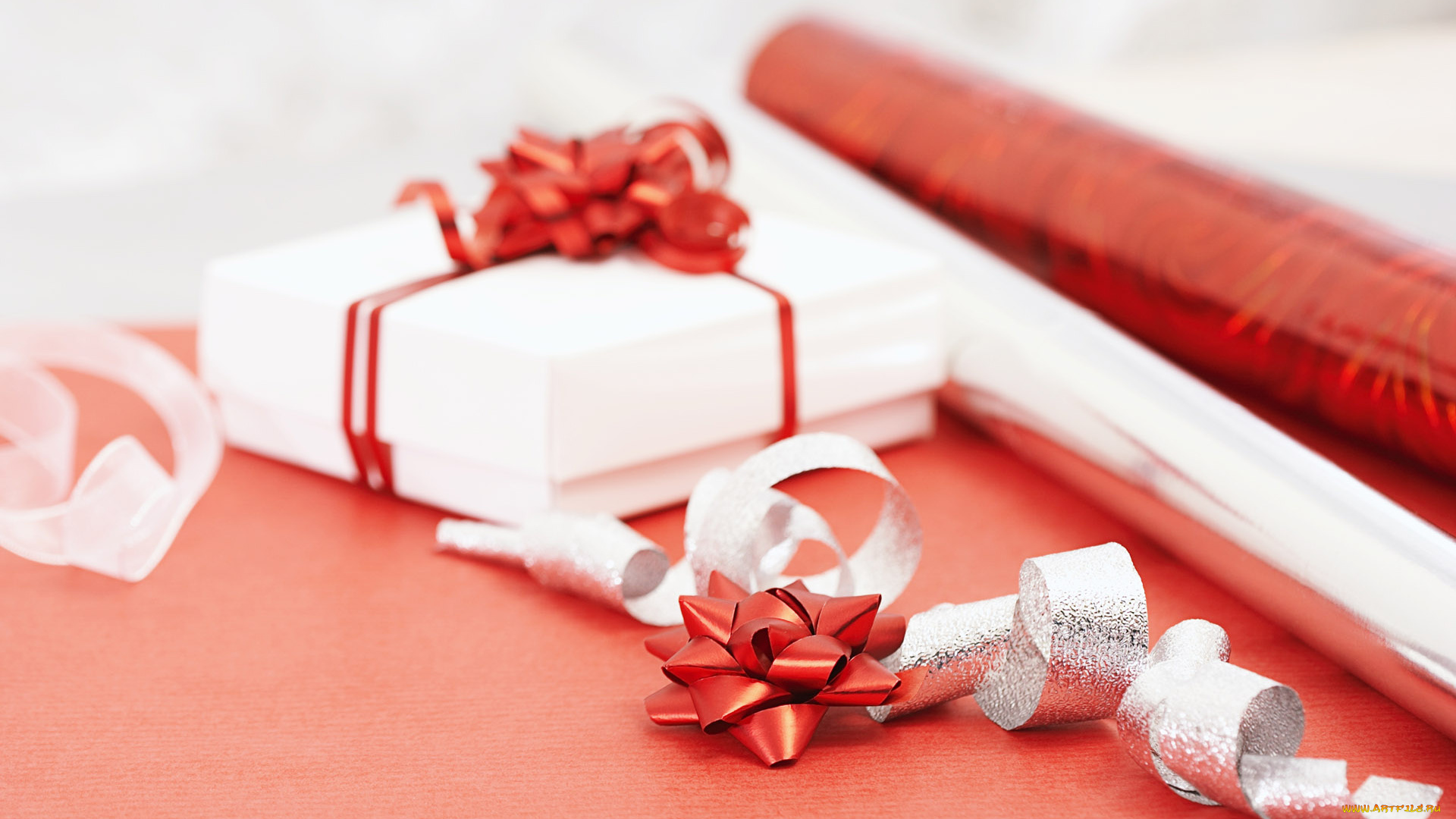 праздничные, подарки, и, коробочки, оберточная, бумага, лента, бант, коробка, подарок