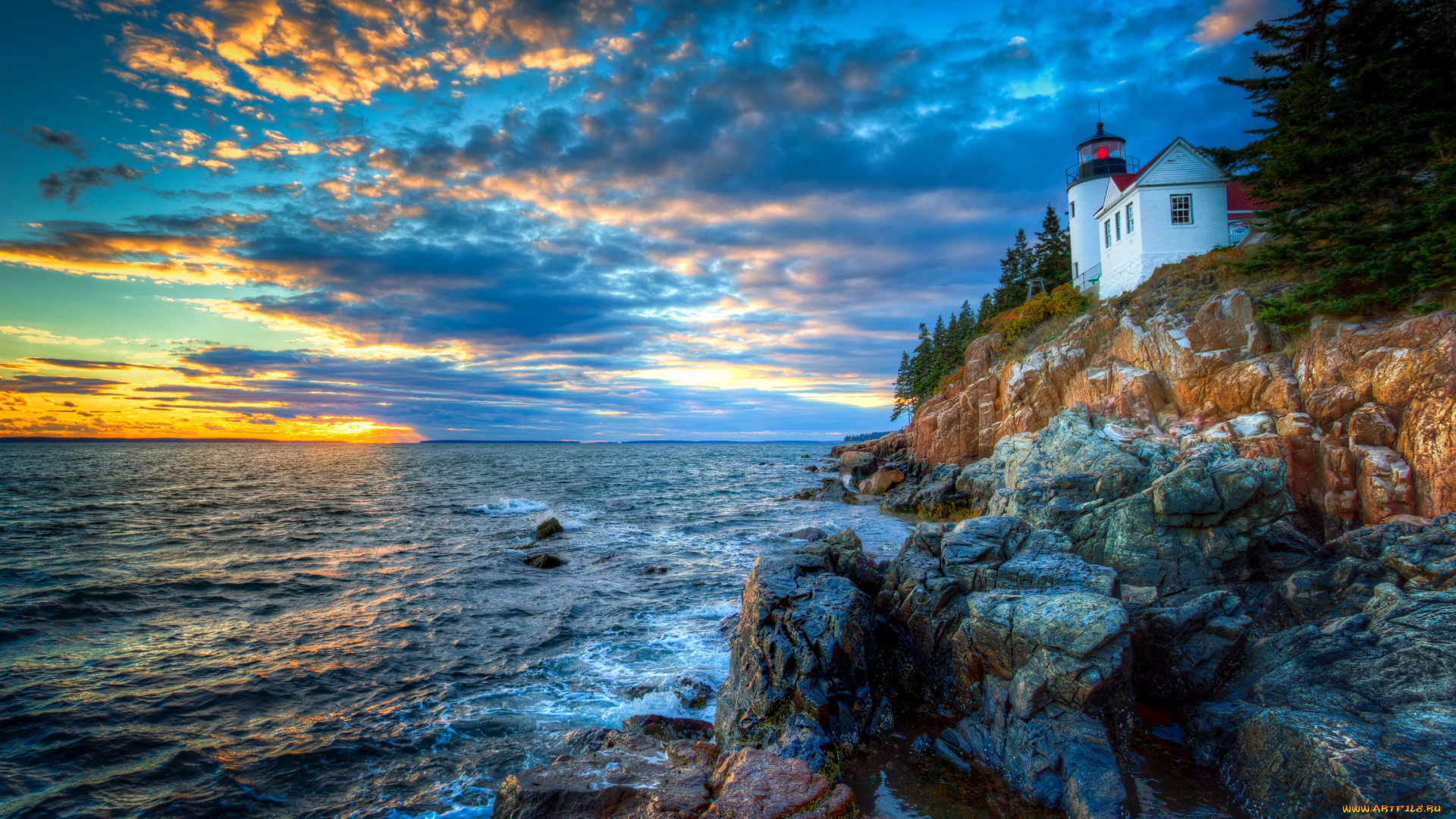природа, маяки, солнце, америка, сша