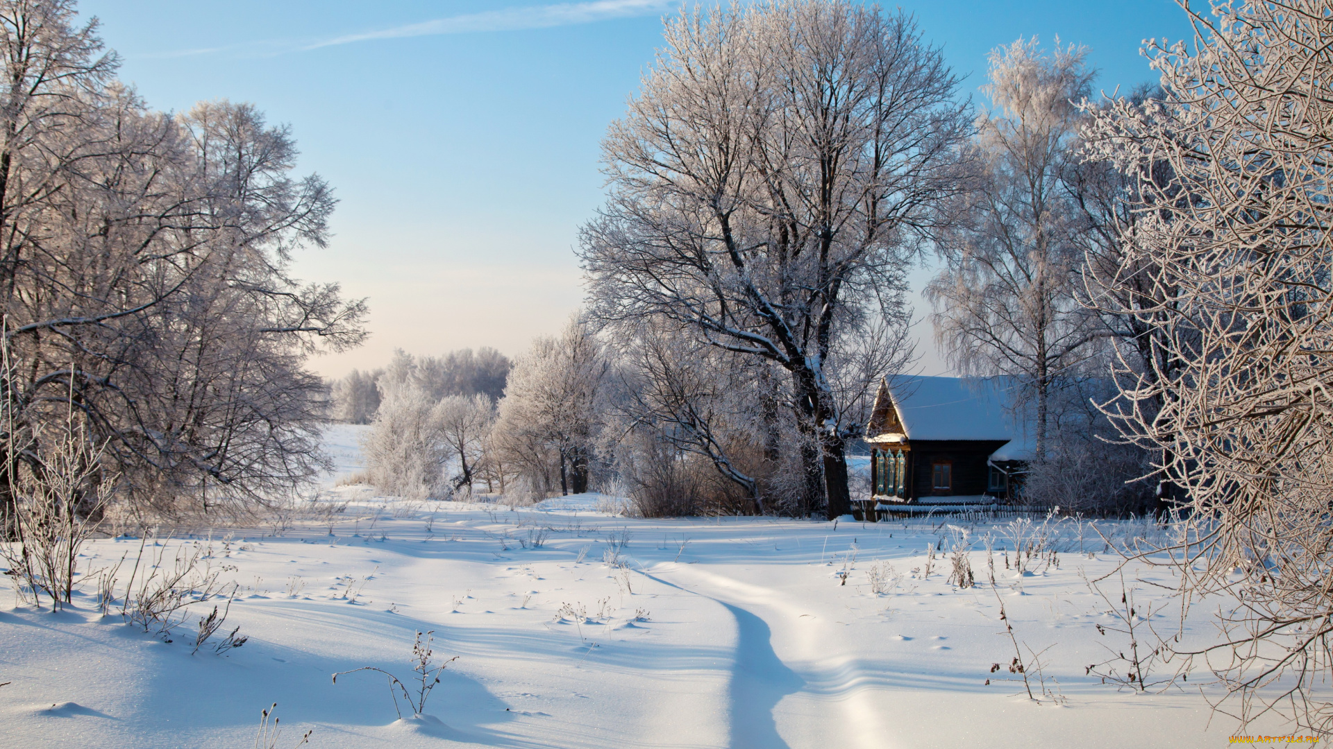 природа, зима, снег, деревья, дома