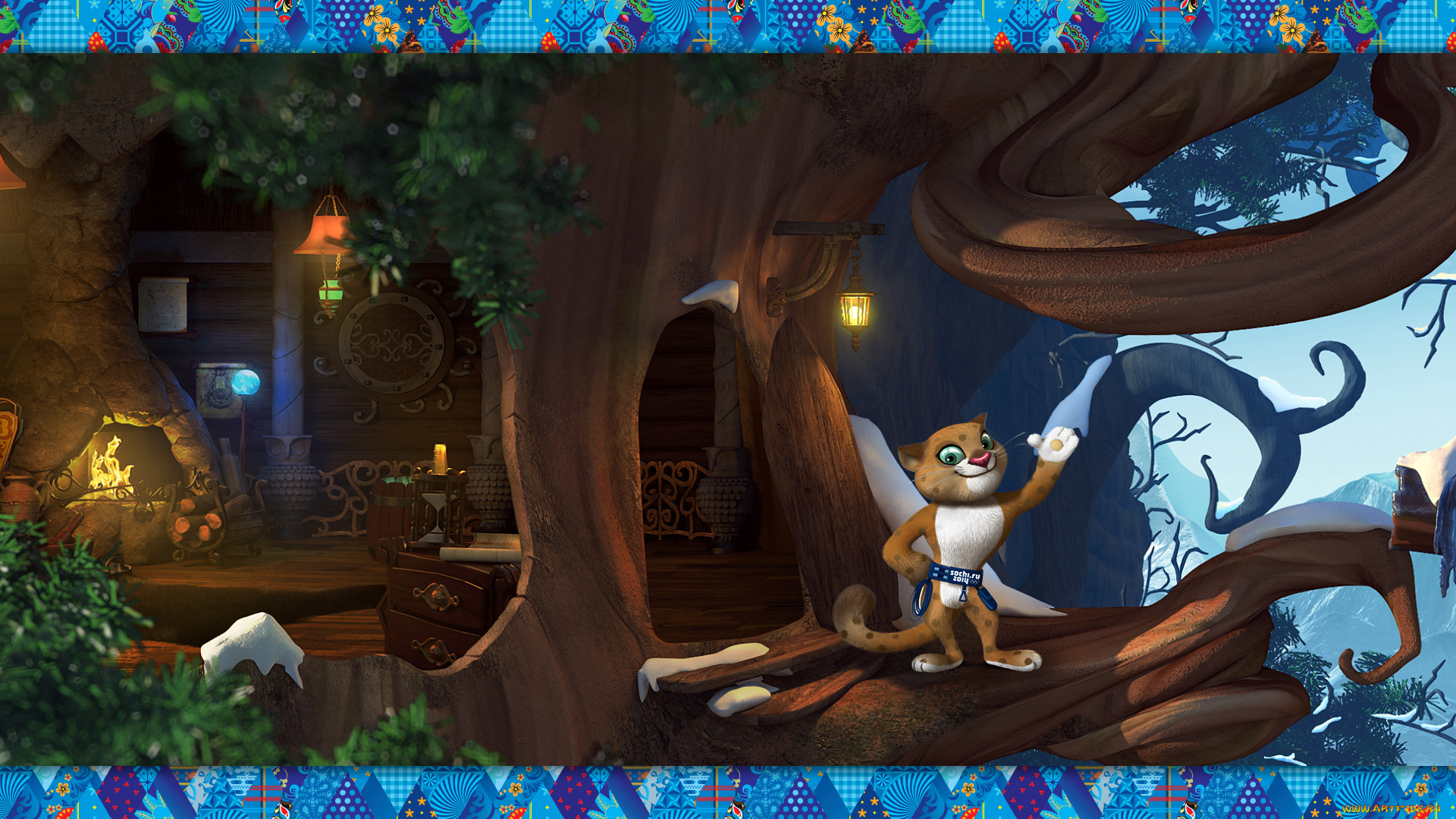 рисованные, -, другое, дом, дерево, снег, олимпиада, леопард, сочи